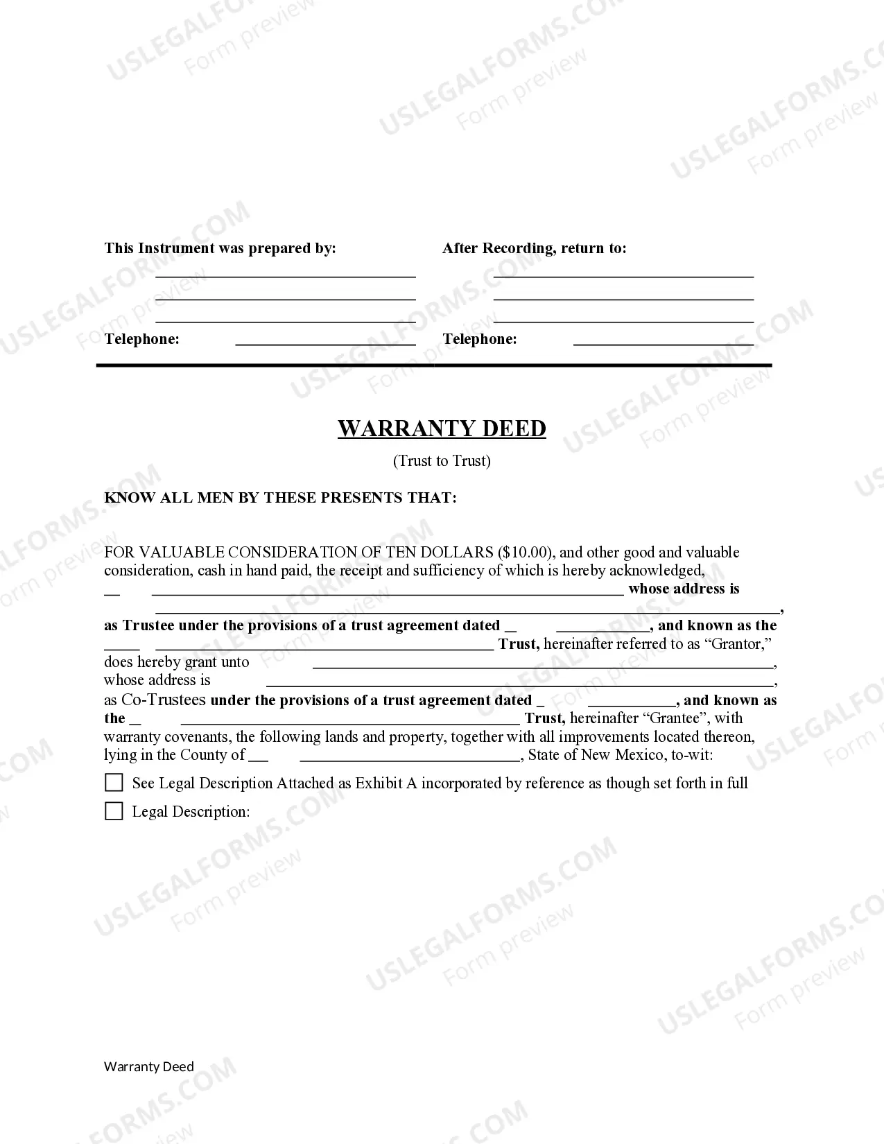 Preview Warranty Deed from a Trust to a Trust