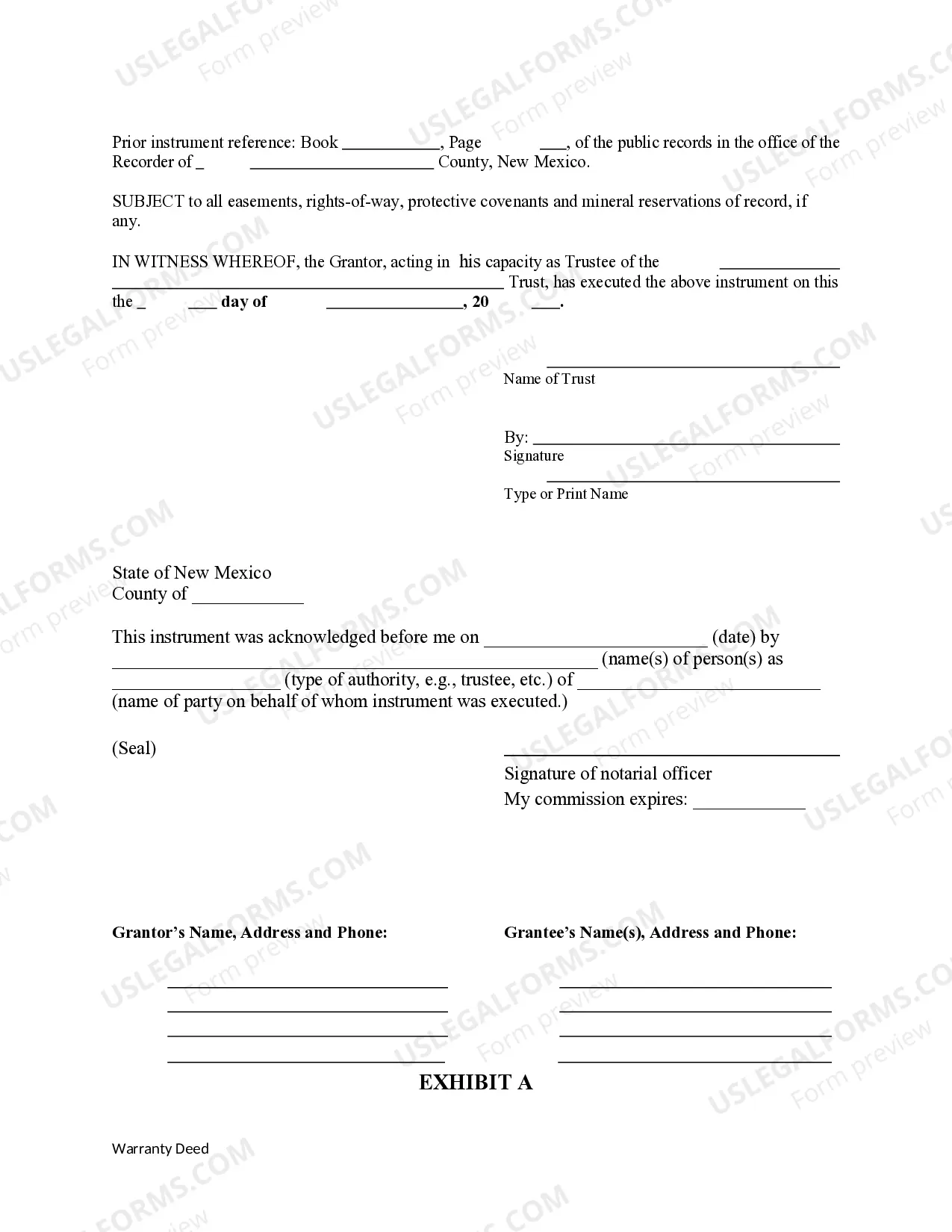 Preview Warranty Deed from a Trust to a Trust