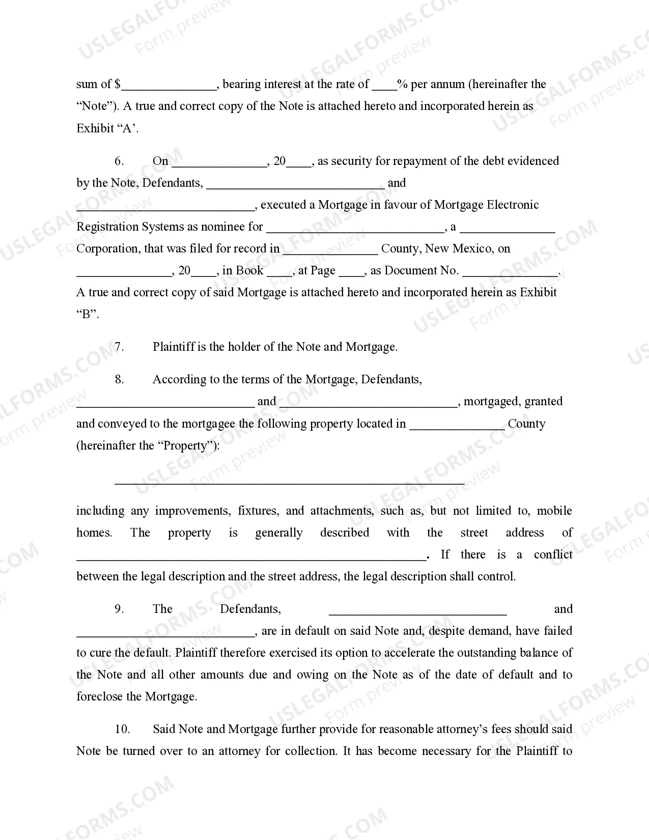 Preview Complaint for Foreclosure
