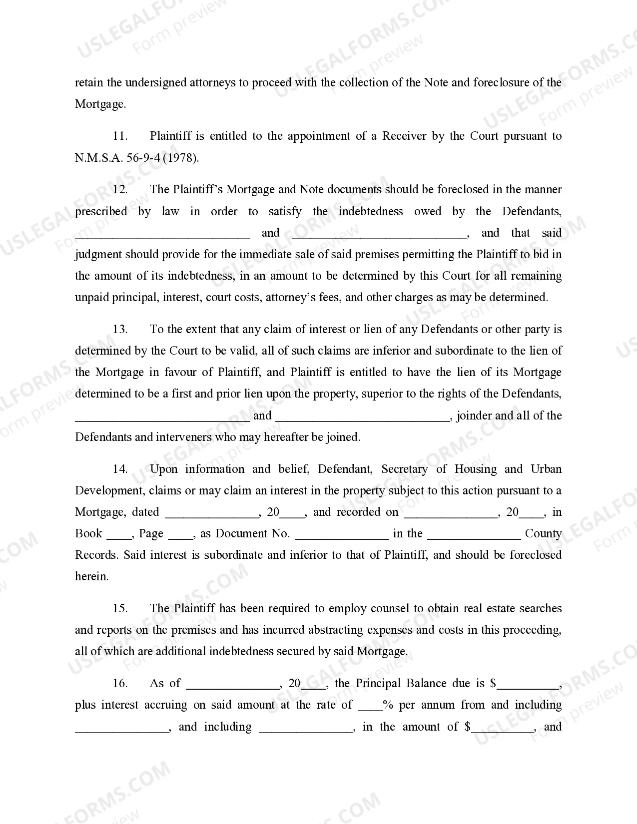Preview Complaint for Foreclosure