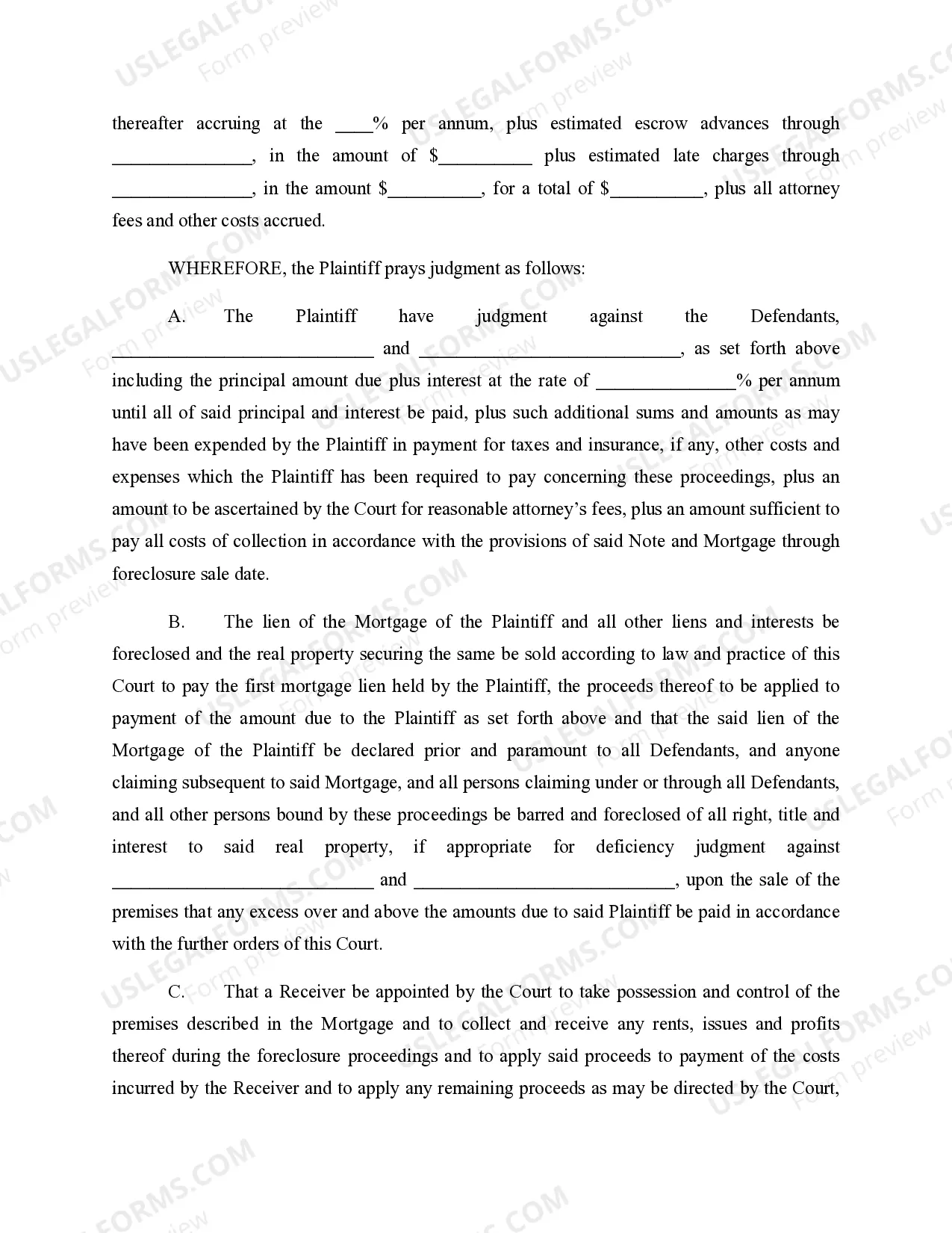 Preview Complaint for Foreclosure