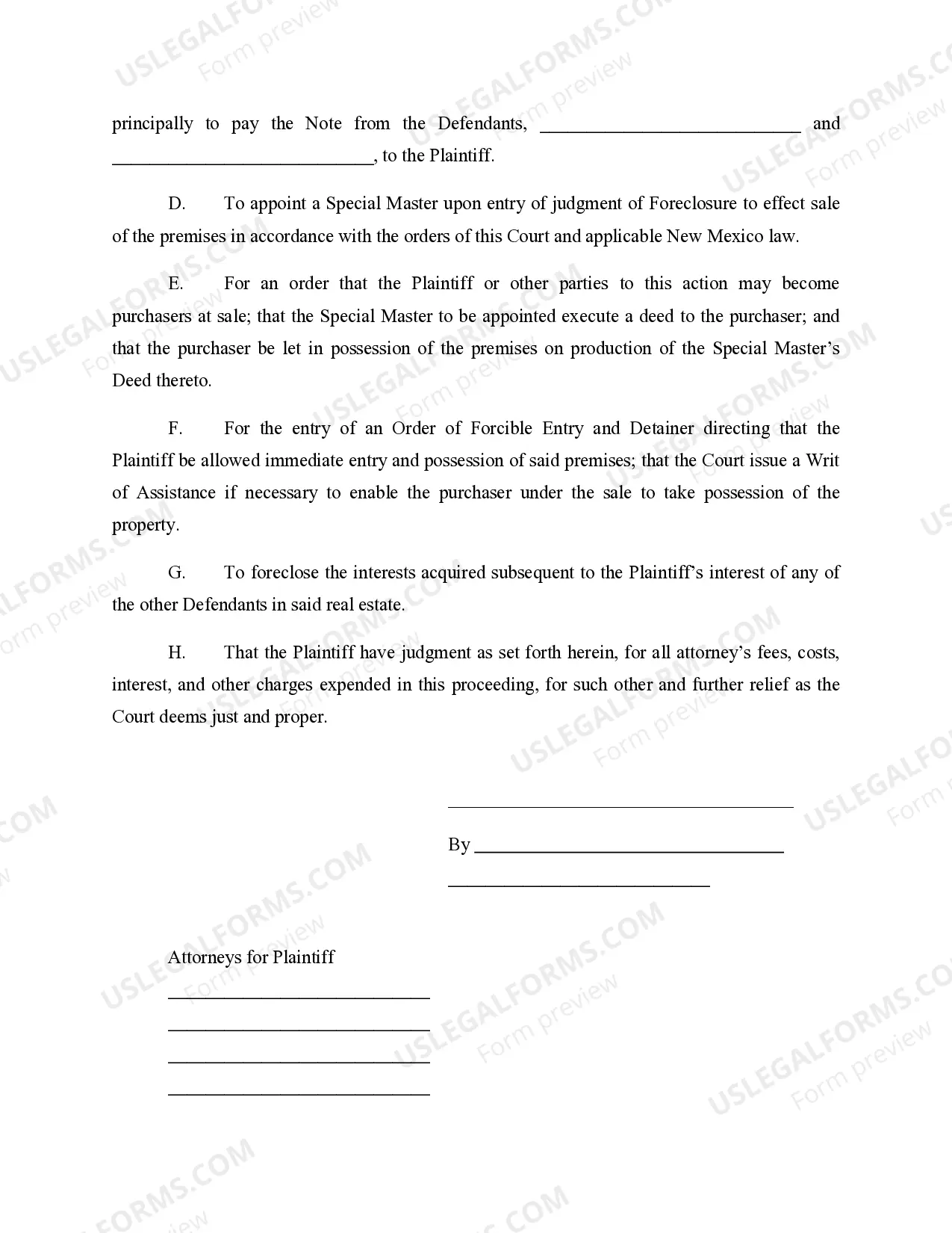 Preview Complaint for Foreclosure