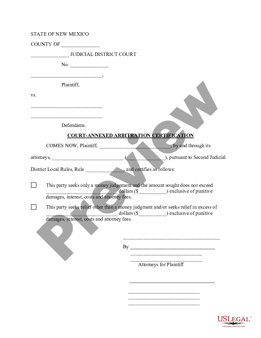 New Mexico Court Annexed Arbitration Certification Motion Affidavit New Mexico Court Annexed Arbitration Certification Motion Affidavit