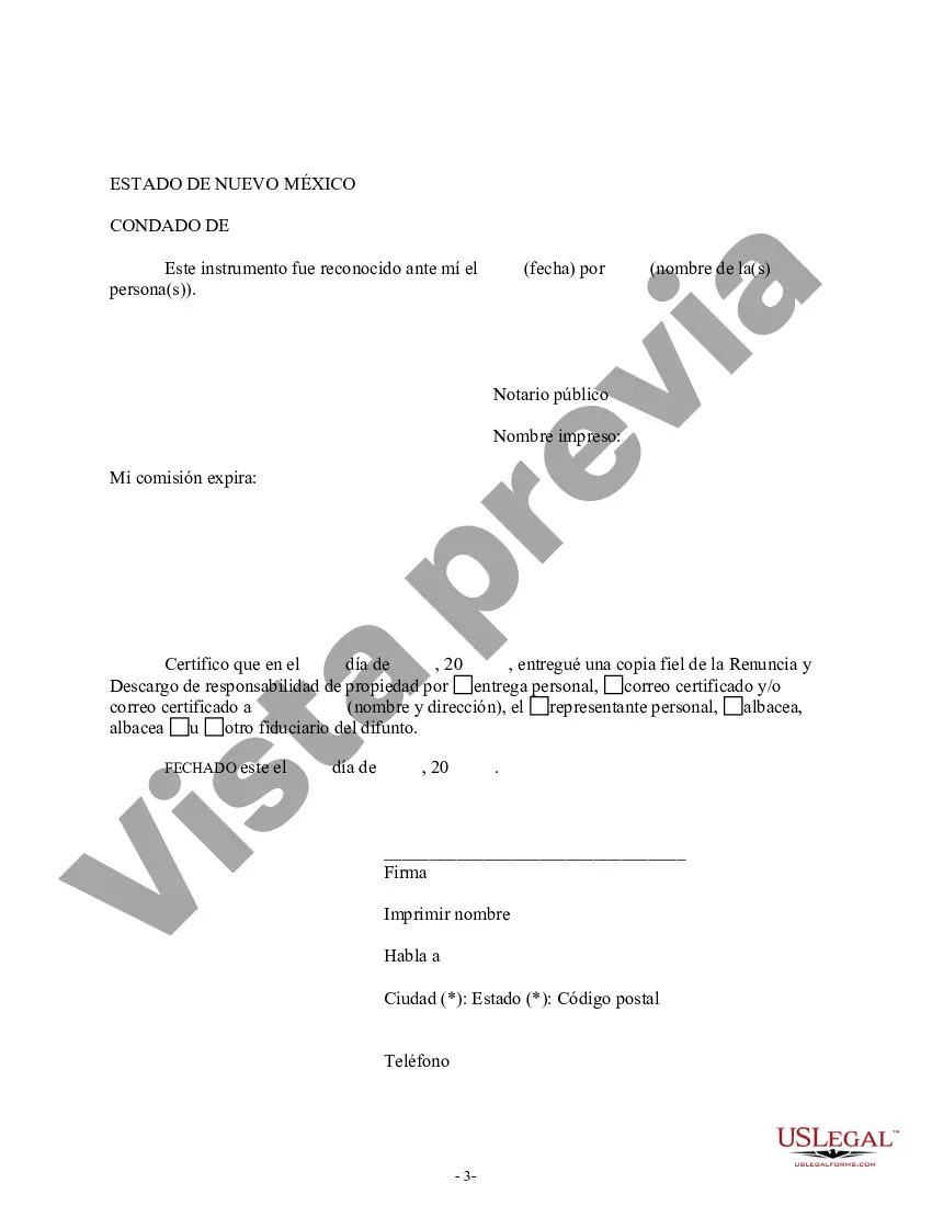 Preview Renuncia y descargo de responsabilidad de los intereses sobre bienes inmuebles