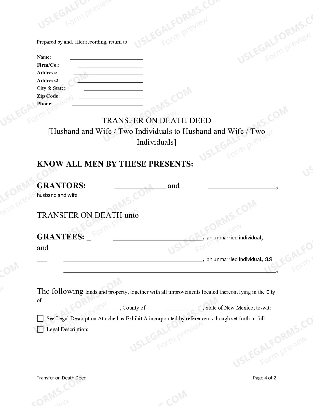 Preview Transfer on Death Deed from Two Individuals / Husband and Wife to Two Individuals / Husband and Wife
