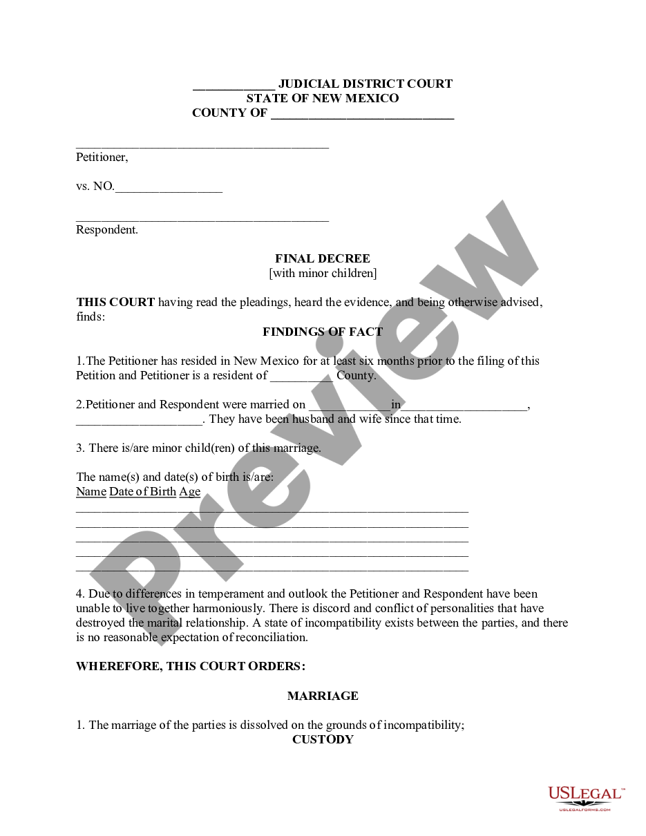 Albuquerque New Mexico Final Decree - Children | US Legal Forms