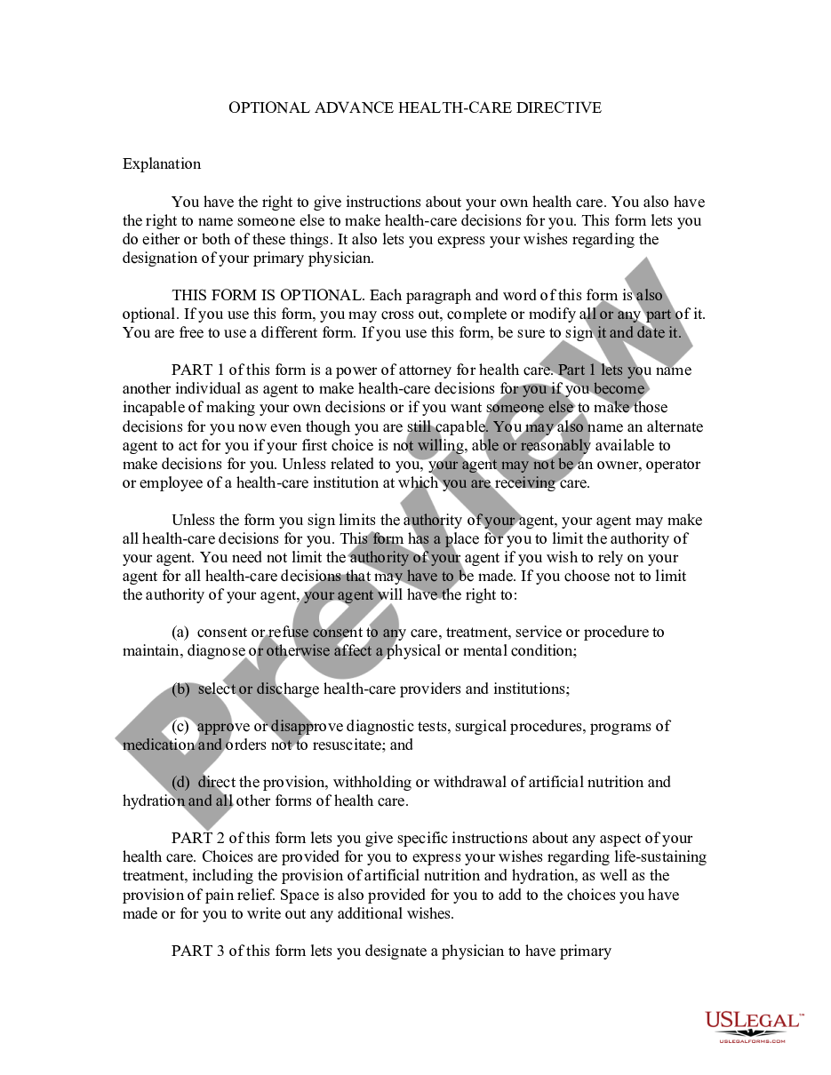 page 0 Power of Attorney - Health Care Directive preview