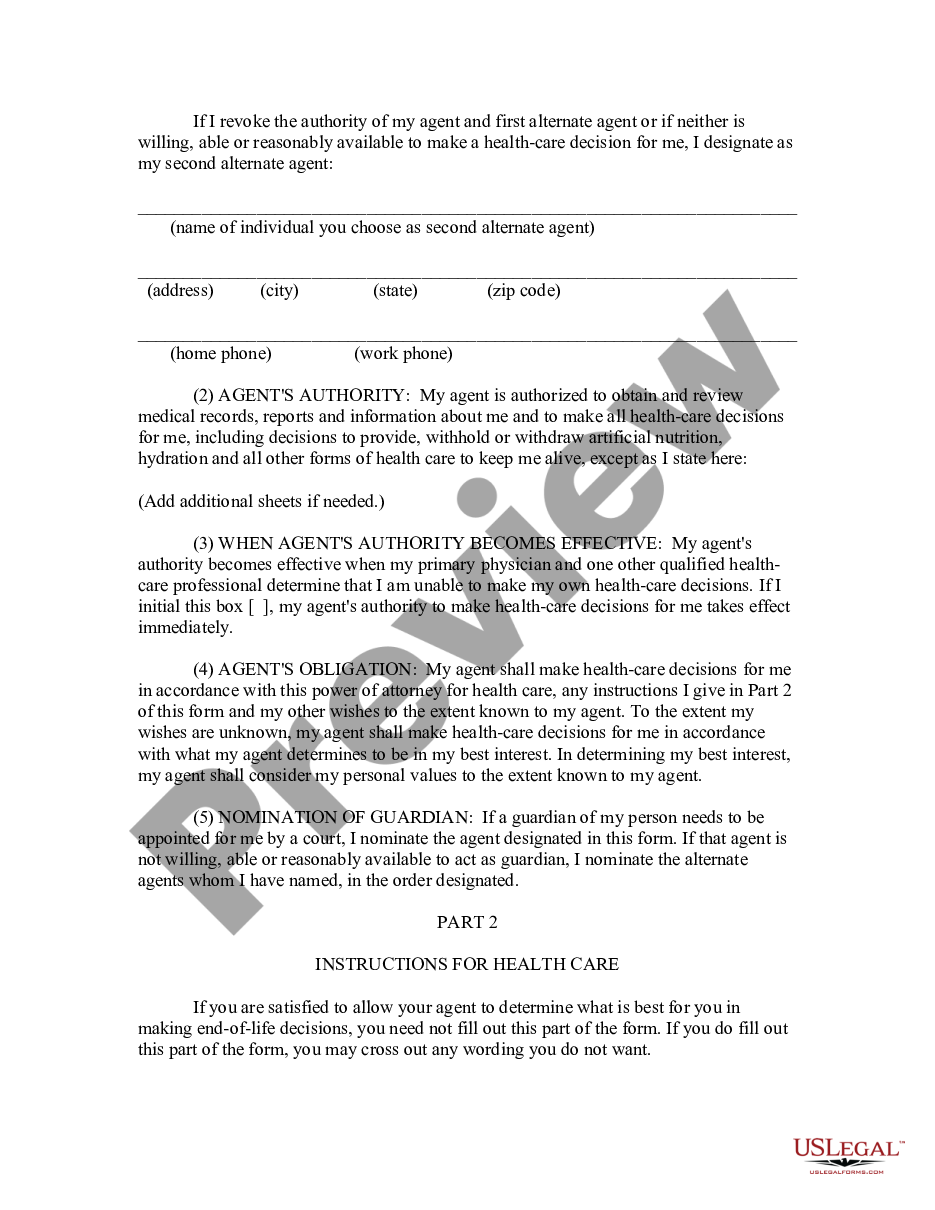 page 2 Power of Attorney - Health Care Directive preview