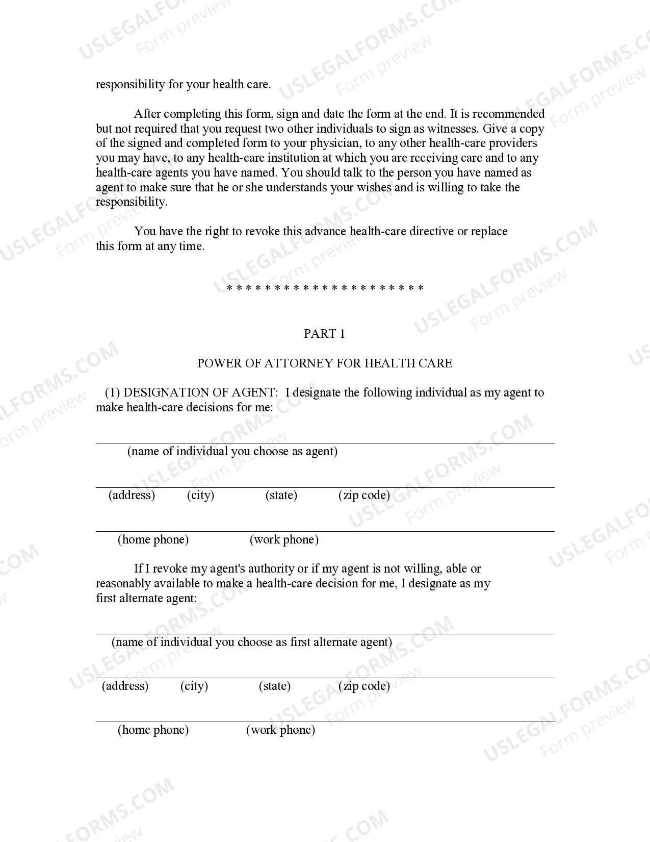 Preview Power of Attorney - Health Care Directive