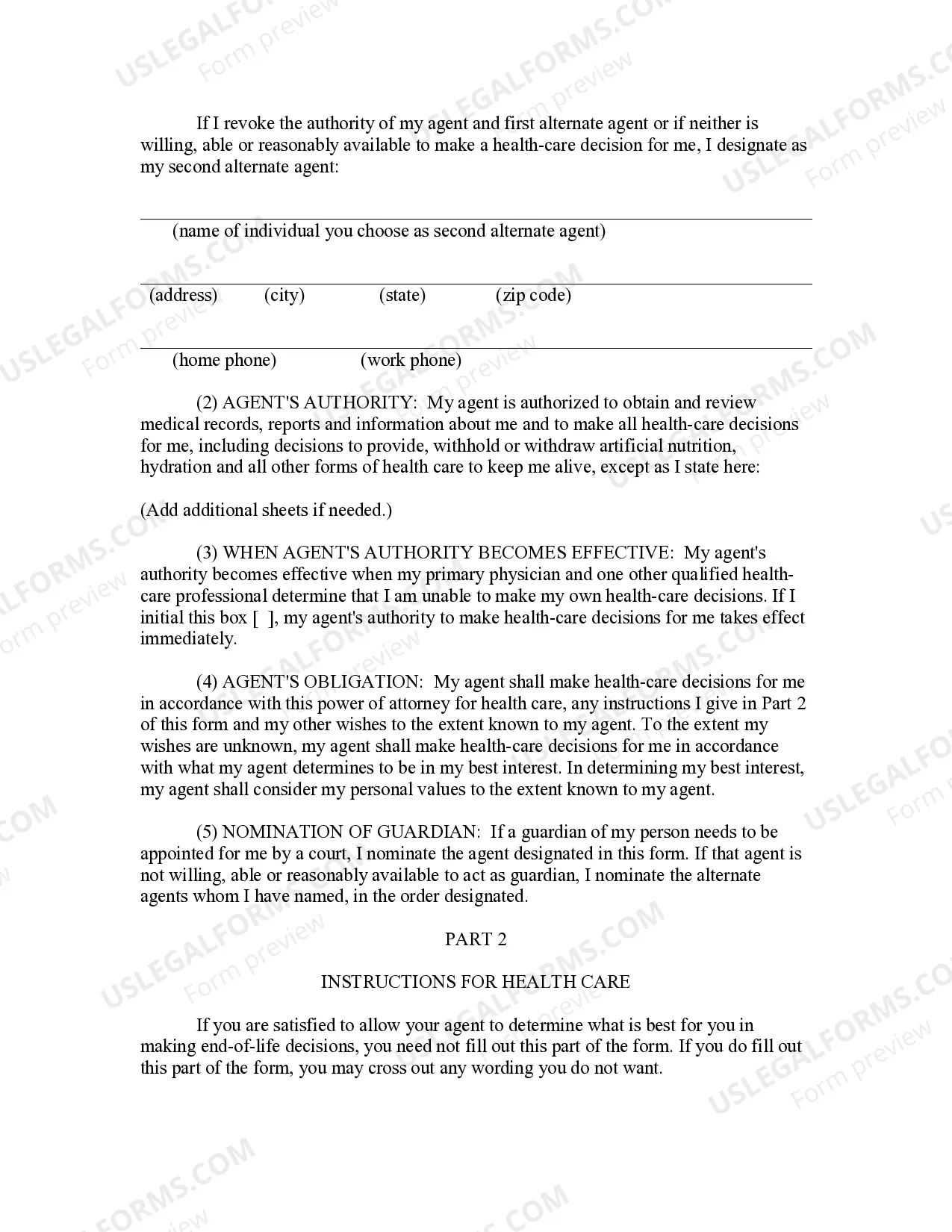 Preview Power of Attorney - Health Care Directive