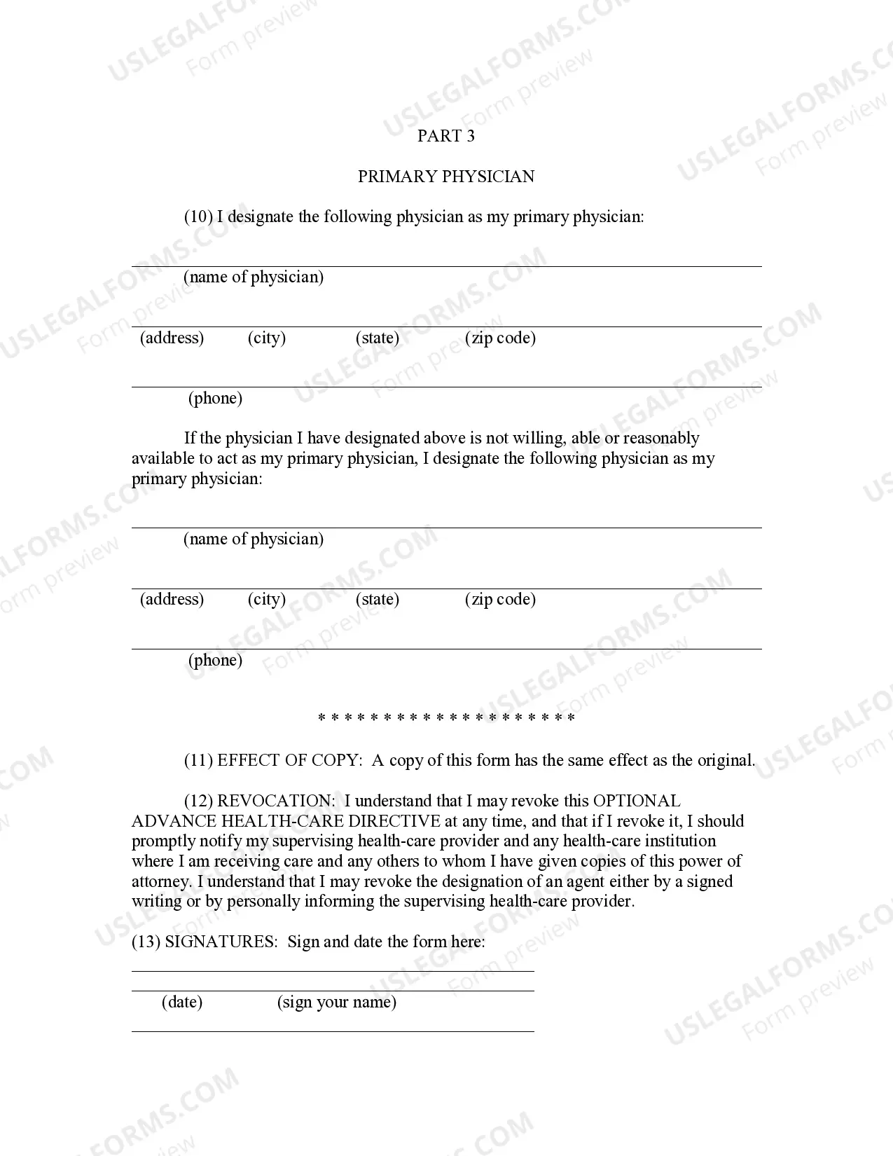 Preview Power of Attorney - Health Care Directive