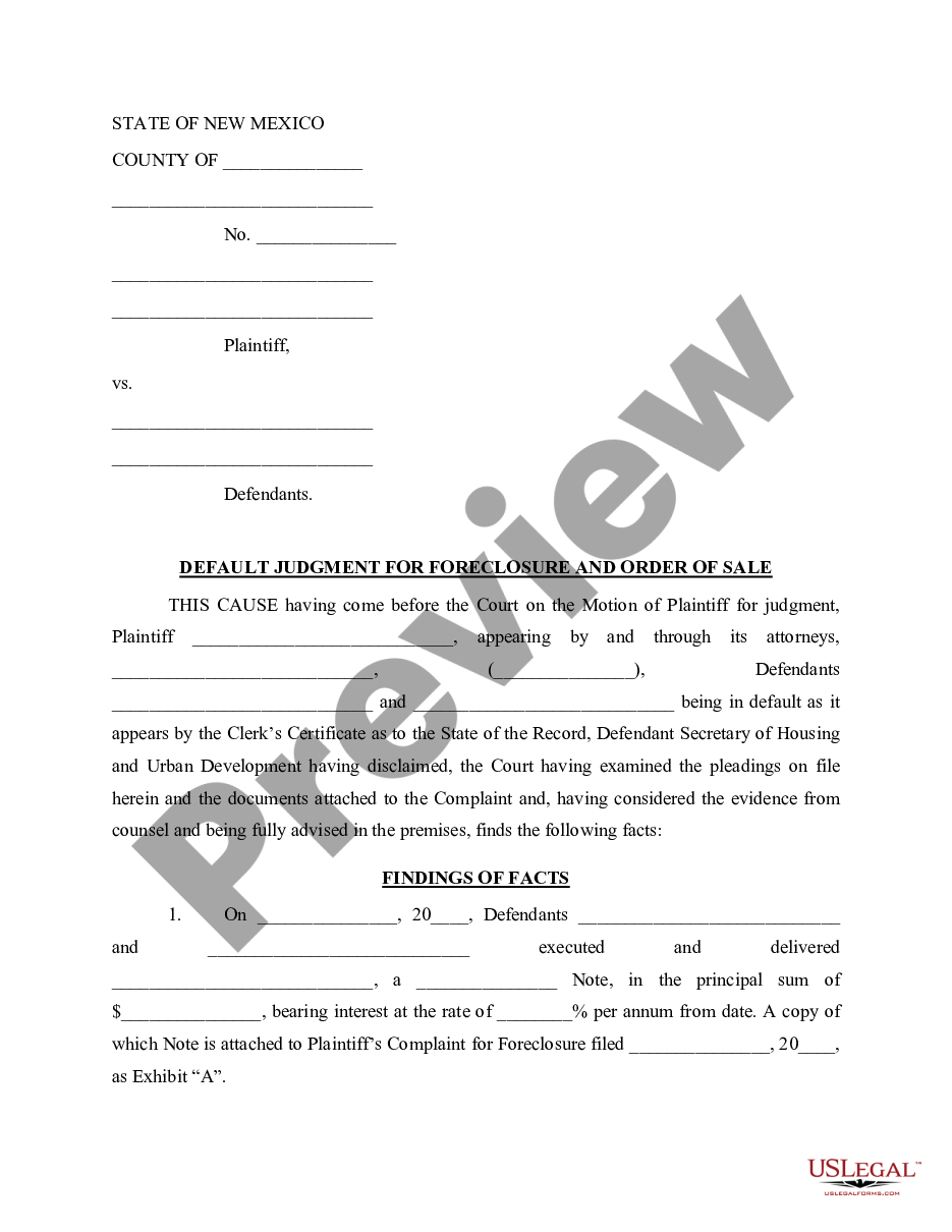 page 0 Default Judgment for Foreclosure and Order of Sale preview
