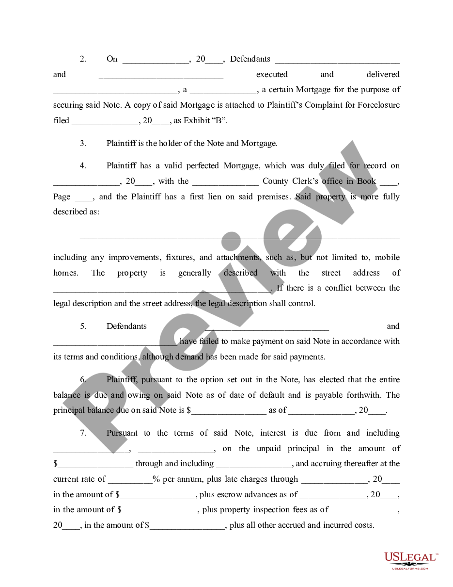 page 1 Default Judgment for Foreclosure and Order of Sale preview