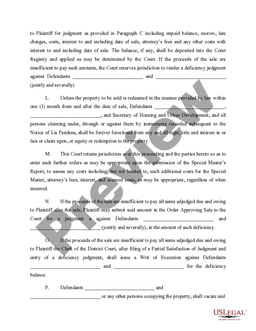 Get Default Judgment for Foreclosure and Order of Sale Preview Default Judgment for Foreclosure and Order of Sale