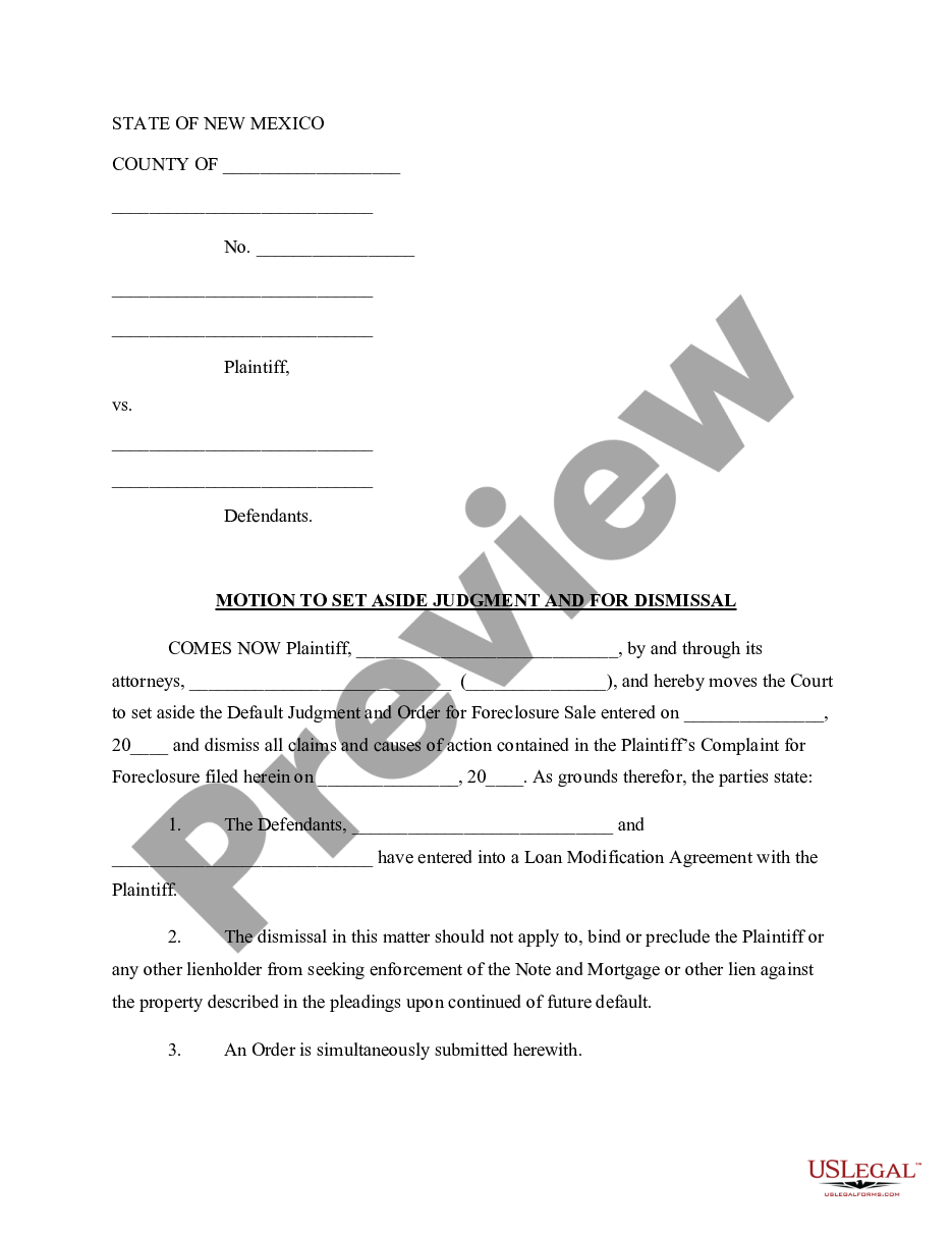 page 0 Motion to Set Aside Judgment and For Dismissal preview