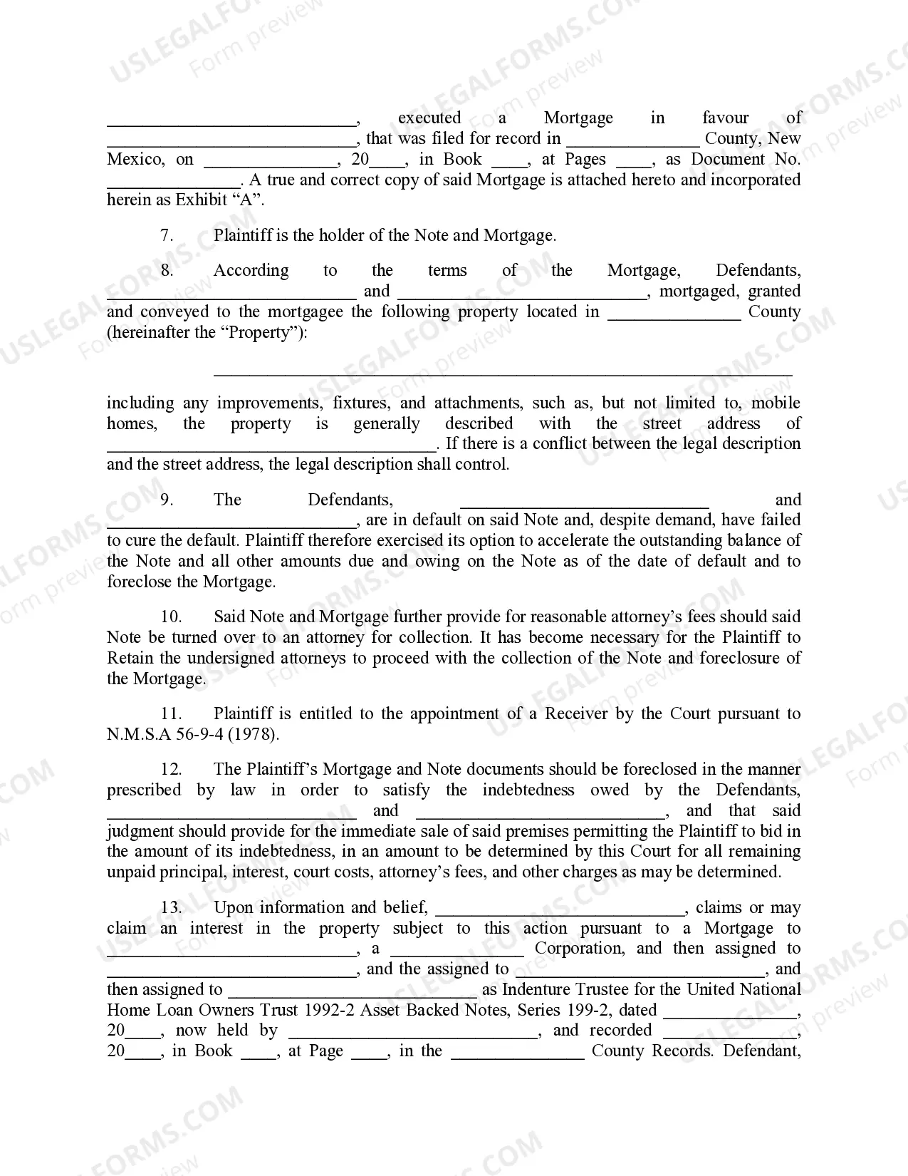 Preview Complaint for Foreclosure