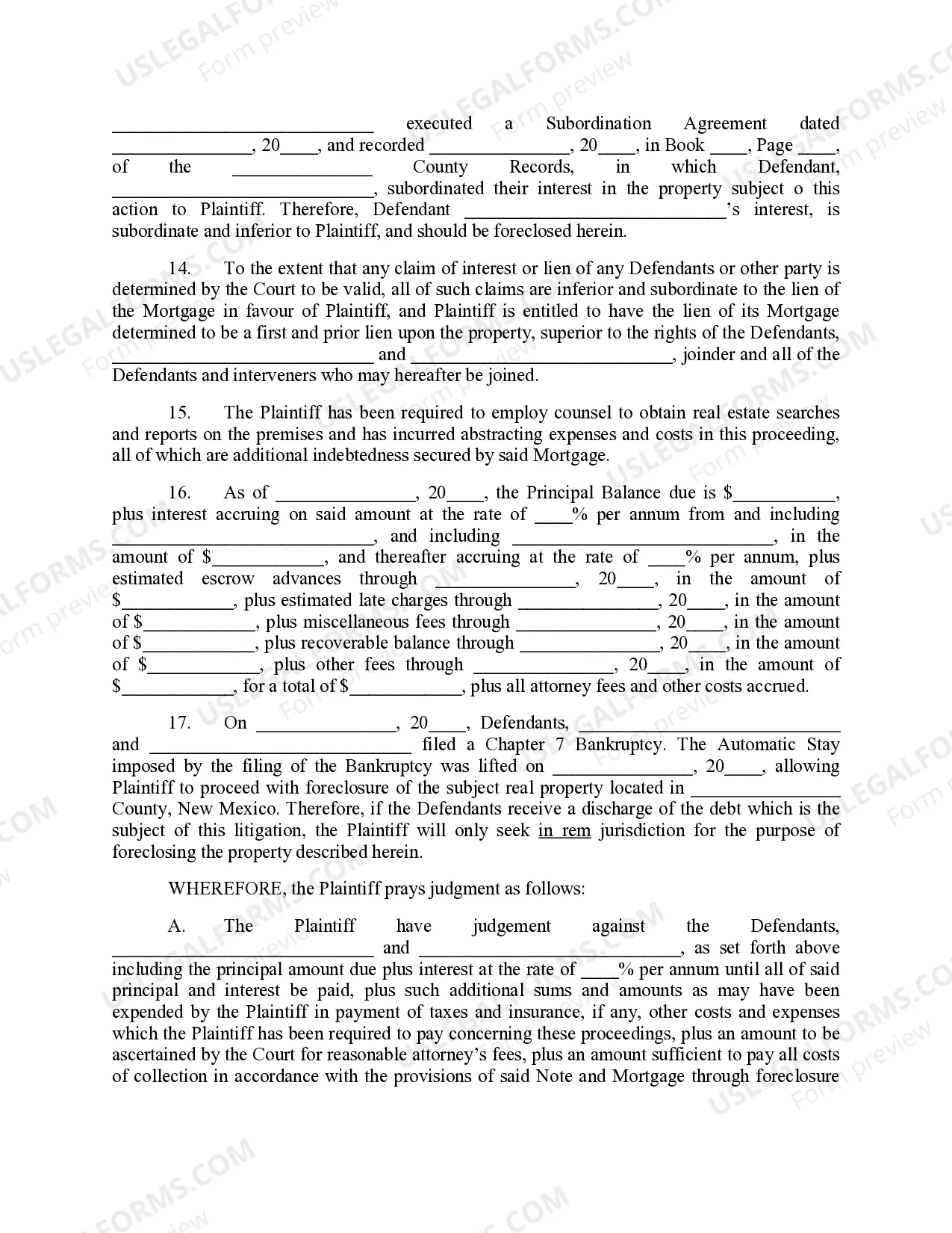 Preview Complaint for Foreclosure