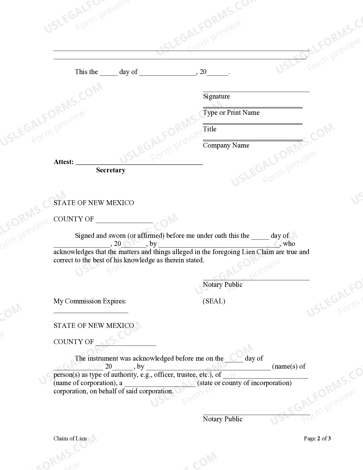 Preview Claim of Lien by Corporation