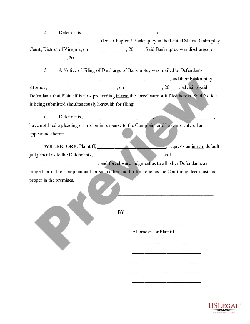 Preview Motion for In Rem Default Judgment