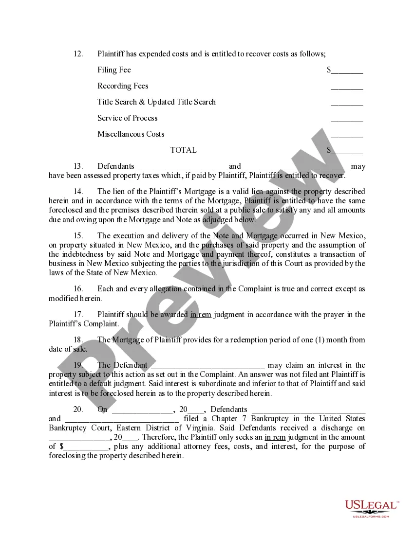 Get In Rem Default Judgment for Foreclosure and Order of Sale Preview In Rem Default Judgment for Foreclosure and Order of Sale
