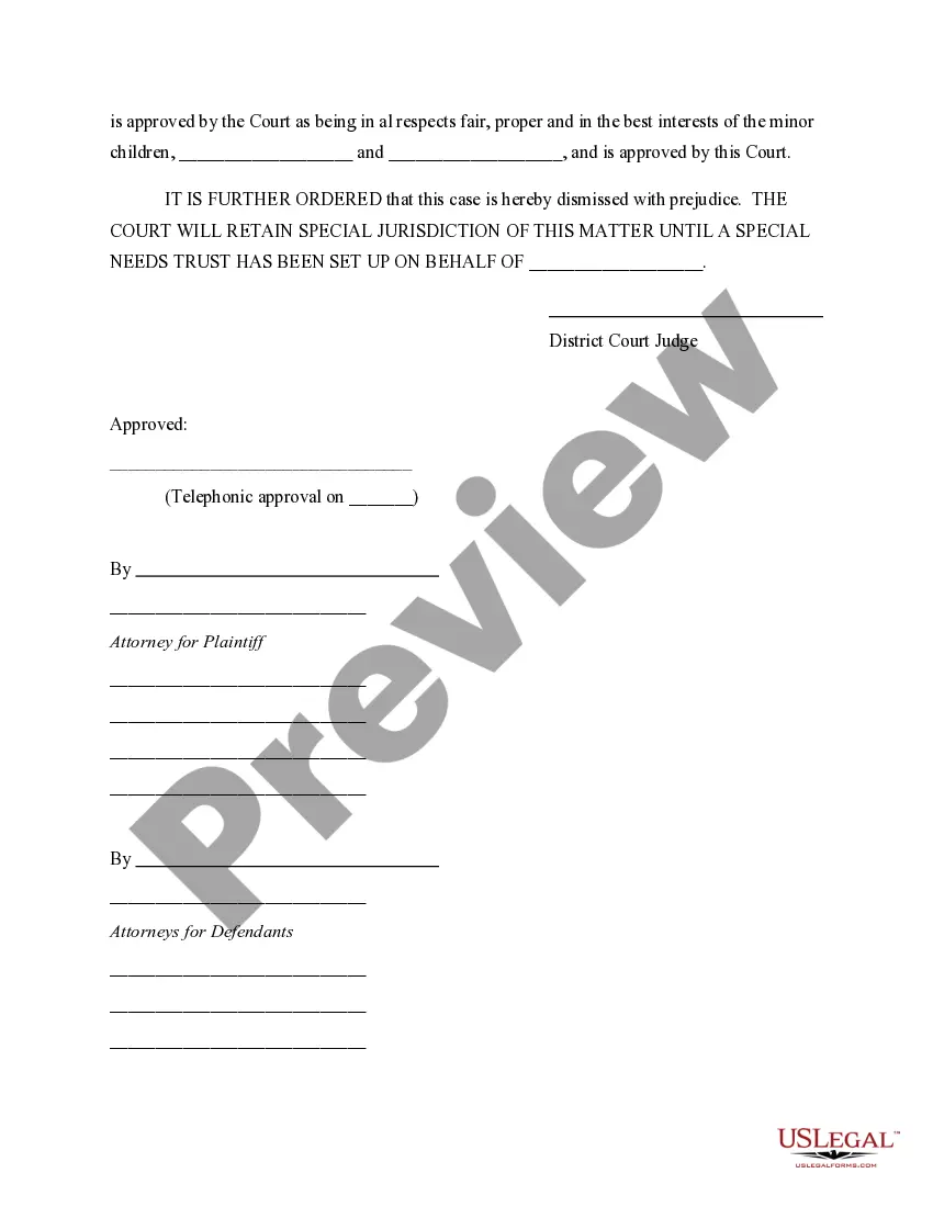 Preview Order of Approval of Settlement and Dismissal with Prejudice