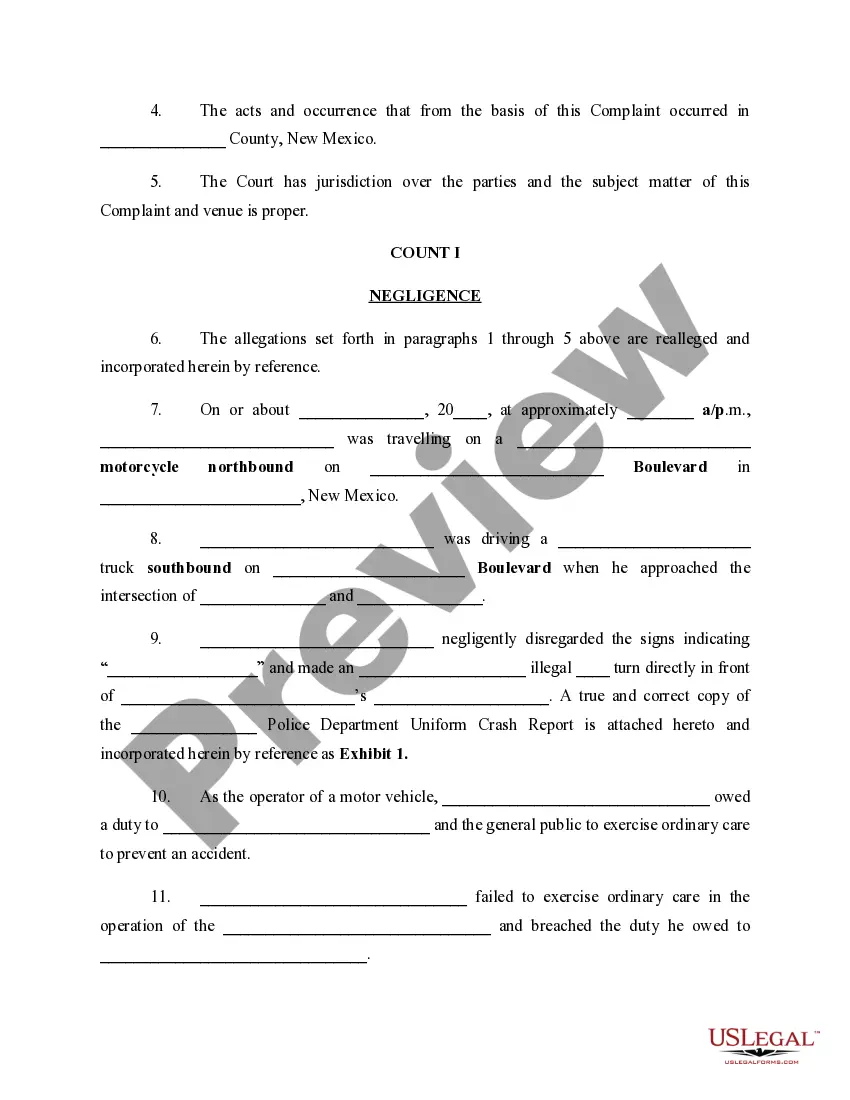 Preview Complaint for Negligence and Negligence as Matter of Law