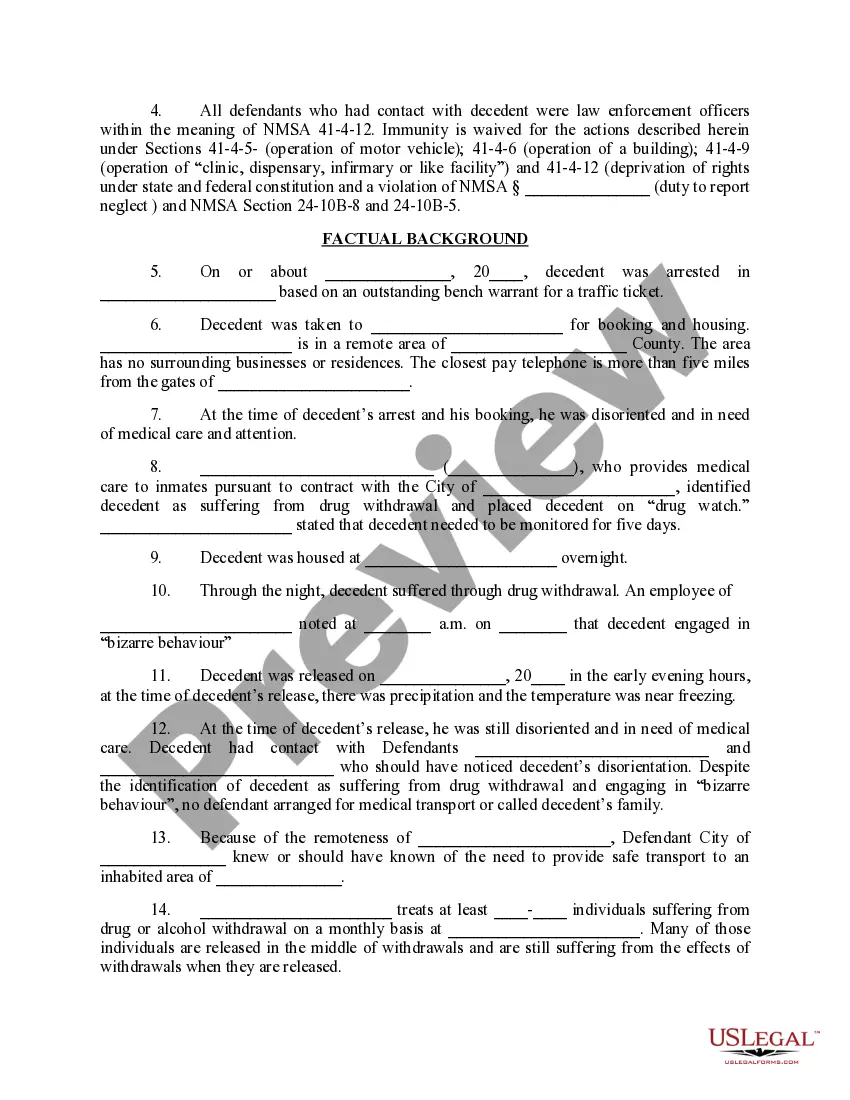 Preview Complaint under 42 U.S.C. Section 1983 and the New Mexico Tort Claims Act for Wrongful Death