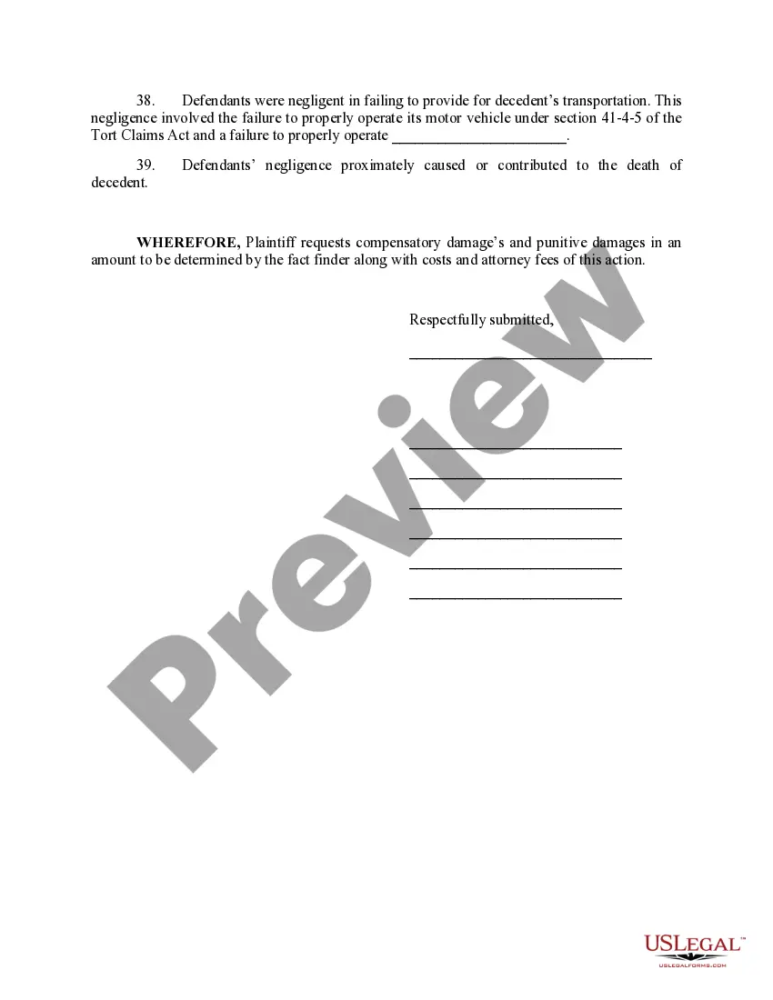 Preview Complaint under 42 U.S.C. Section 1983 and the New Mexico Tort Claims Act for Wrongful Death