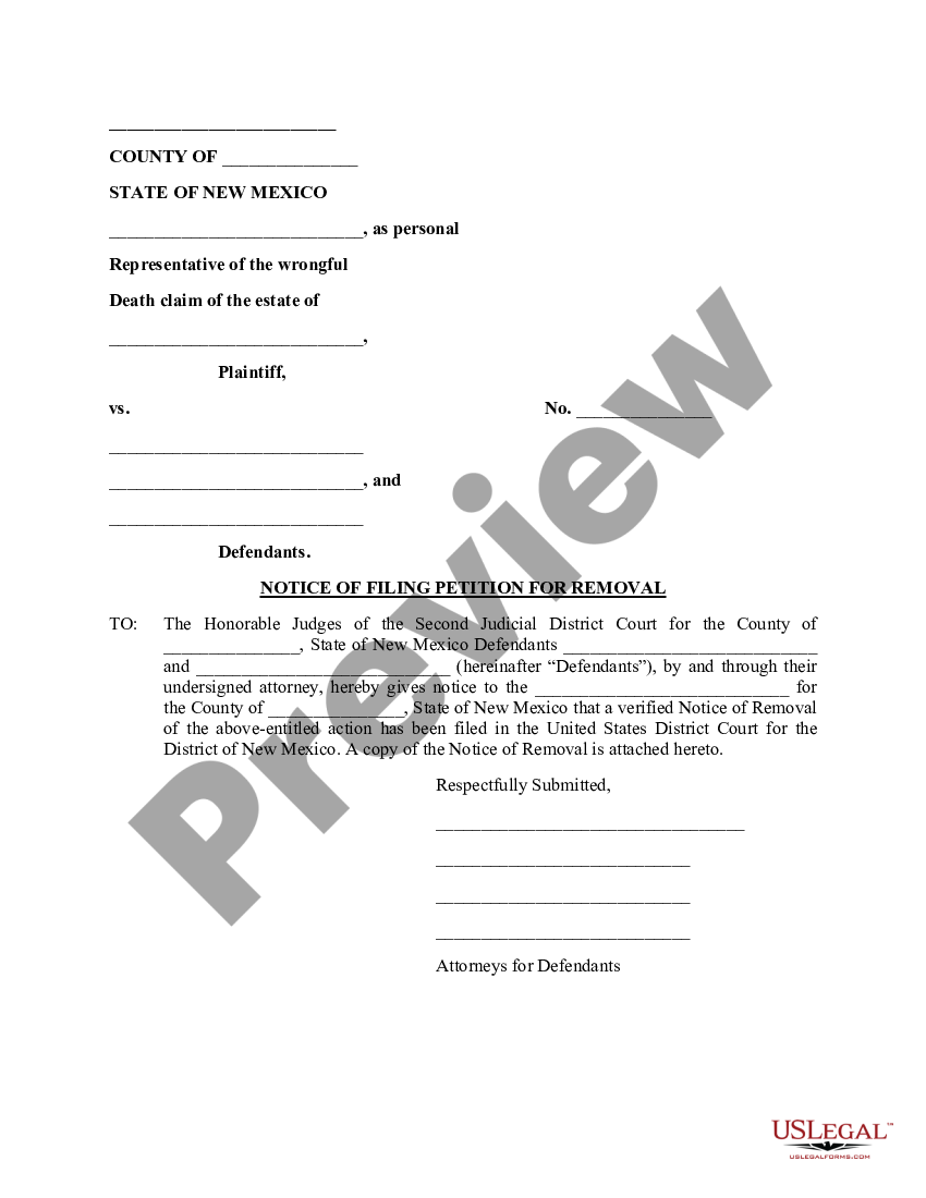 New Mexico Notice of Filing Petition for Removal - New Mexico Notice ...