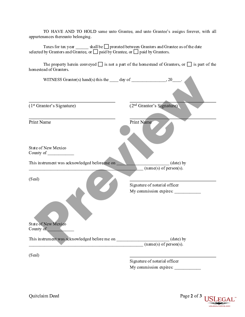 New Mexico Quitclaim Deed From Husband And Wife To Corporation Us Legal Forms 5219