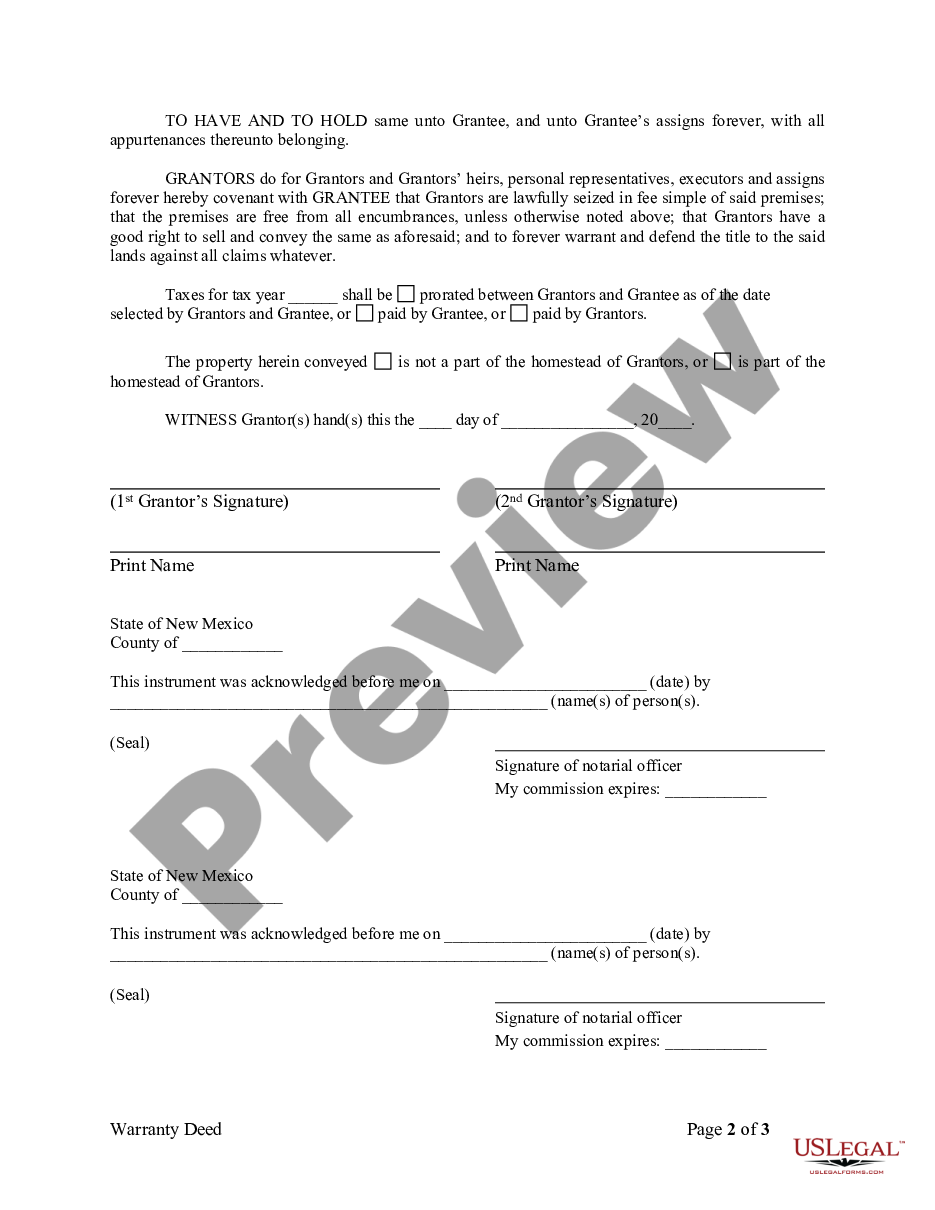 New Mexico Warranty Deed From Husband And Wife To Corporation Us Legal Forms 0692