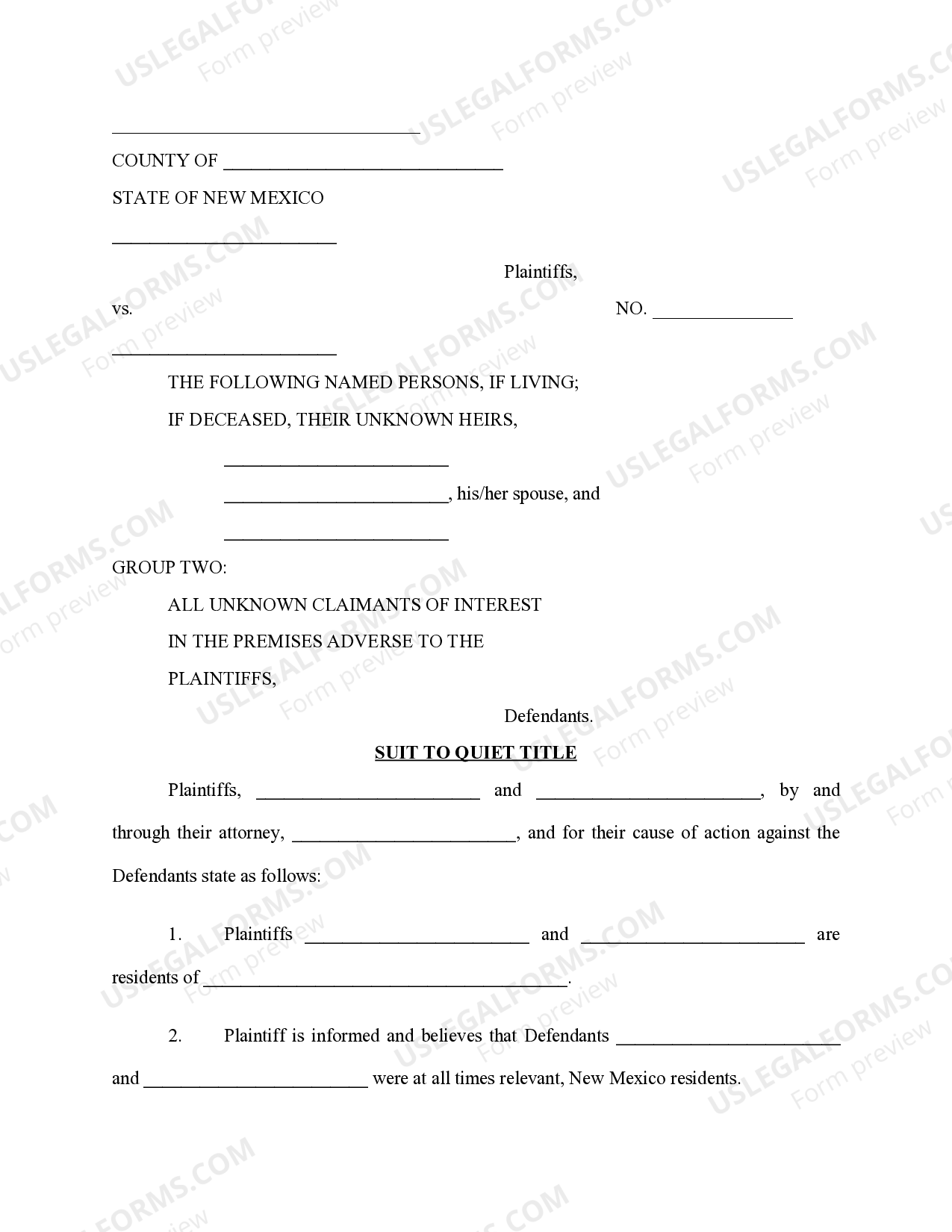 New Mexico Suit to Quiet Title US Legal Forms