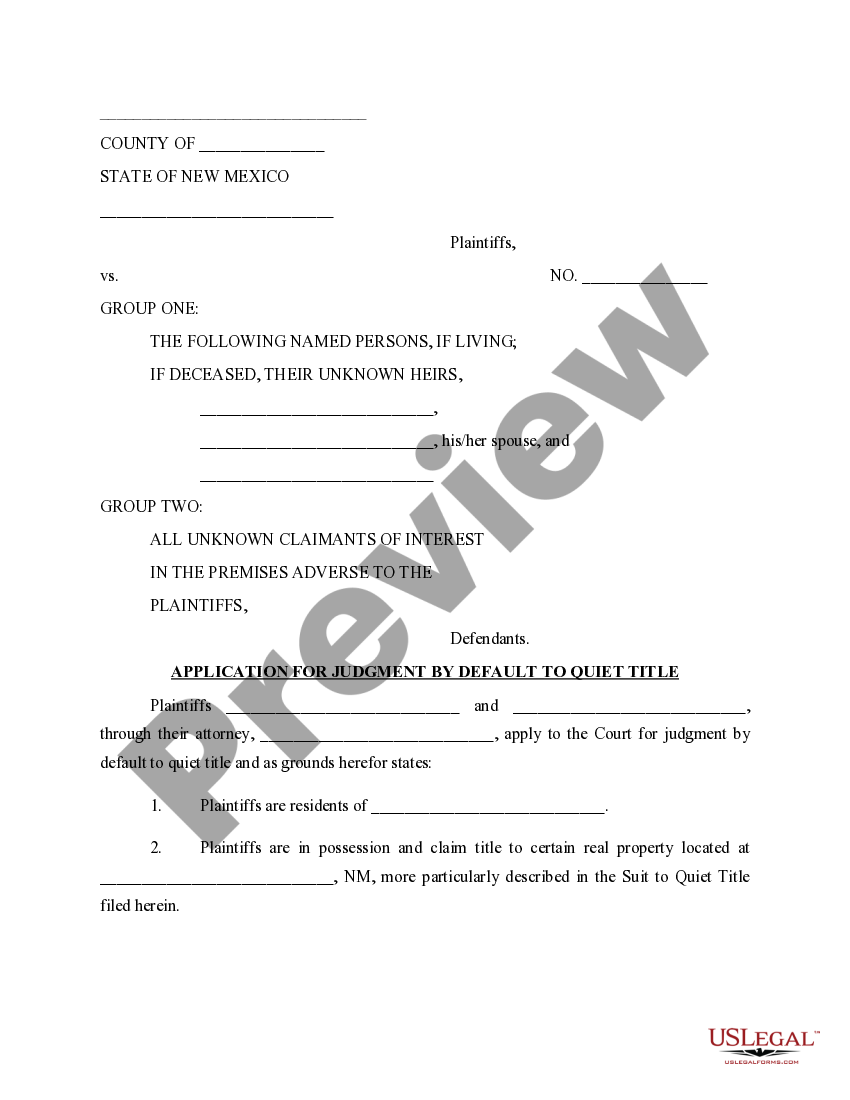 New Mexico Application for Judgment by Default to Quiet Title Quiet