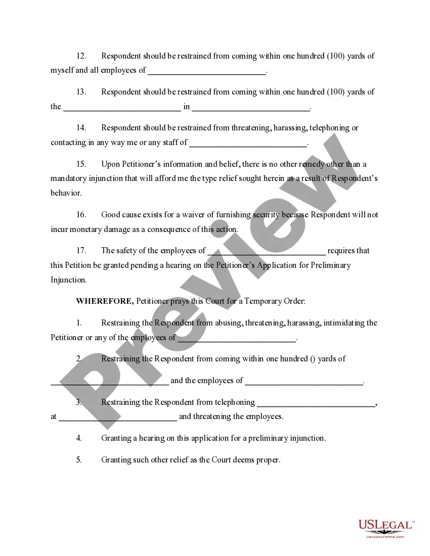 Get Application for Temporary Restraining Order and Preliminary Injunction Preview Application for Temporary Restraining Order and Preliminary Injunction