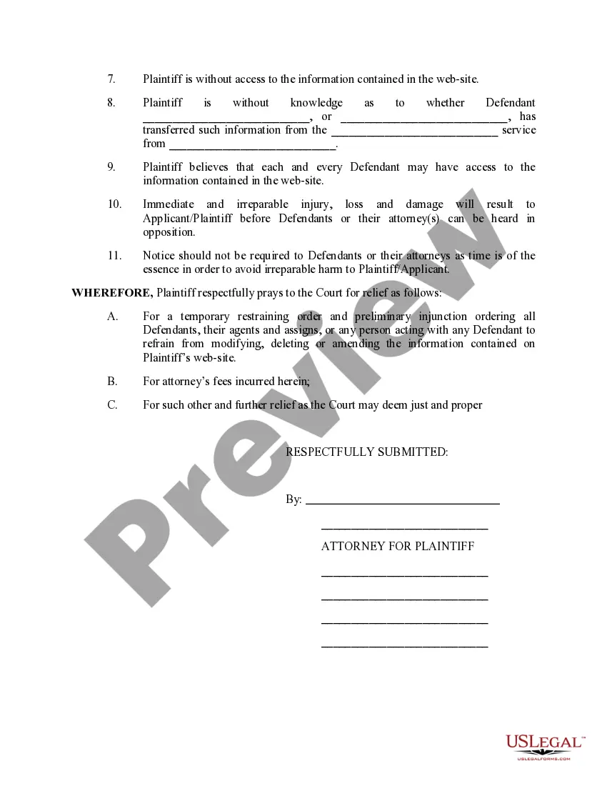 Preview Application for Temporary Restraining Order and Preliminary Injunction