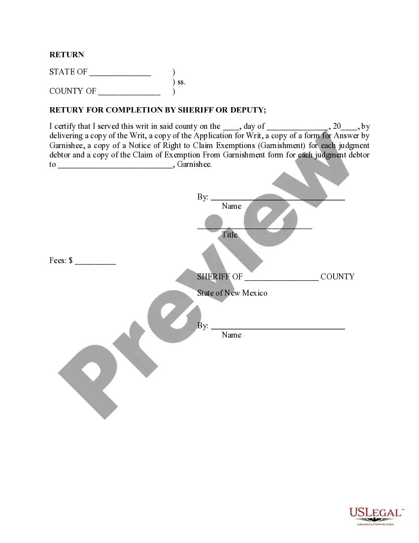 Preview Writ of Garnishment