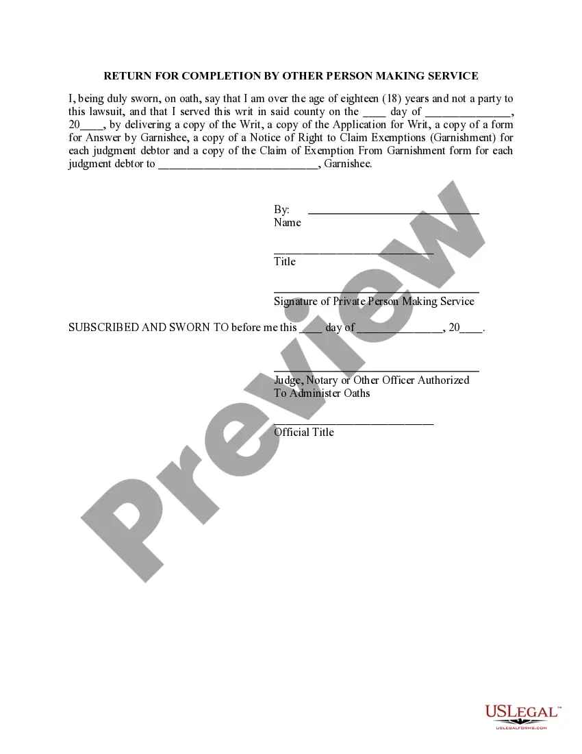 Preview Writ of Garnishment
