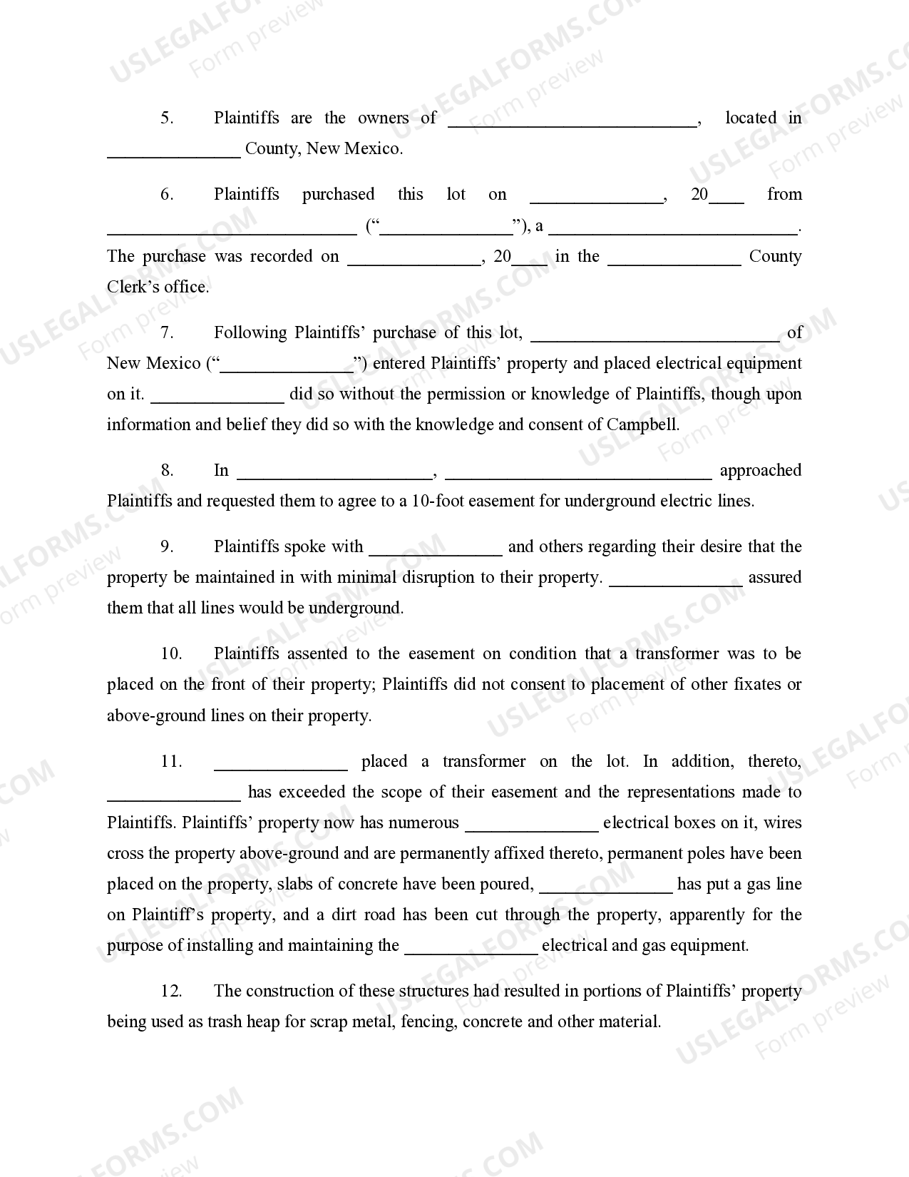 New Mexico Complaint for Damages for Unlawful Taking of Property US Legal Forms