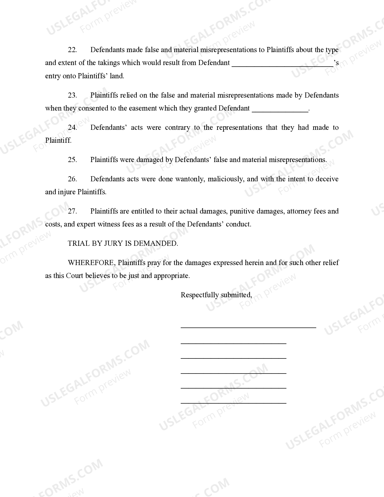 New Mexico Complaint for Damages for Unlawful Taking of Property US Legal Forms