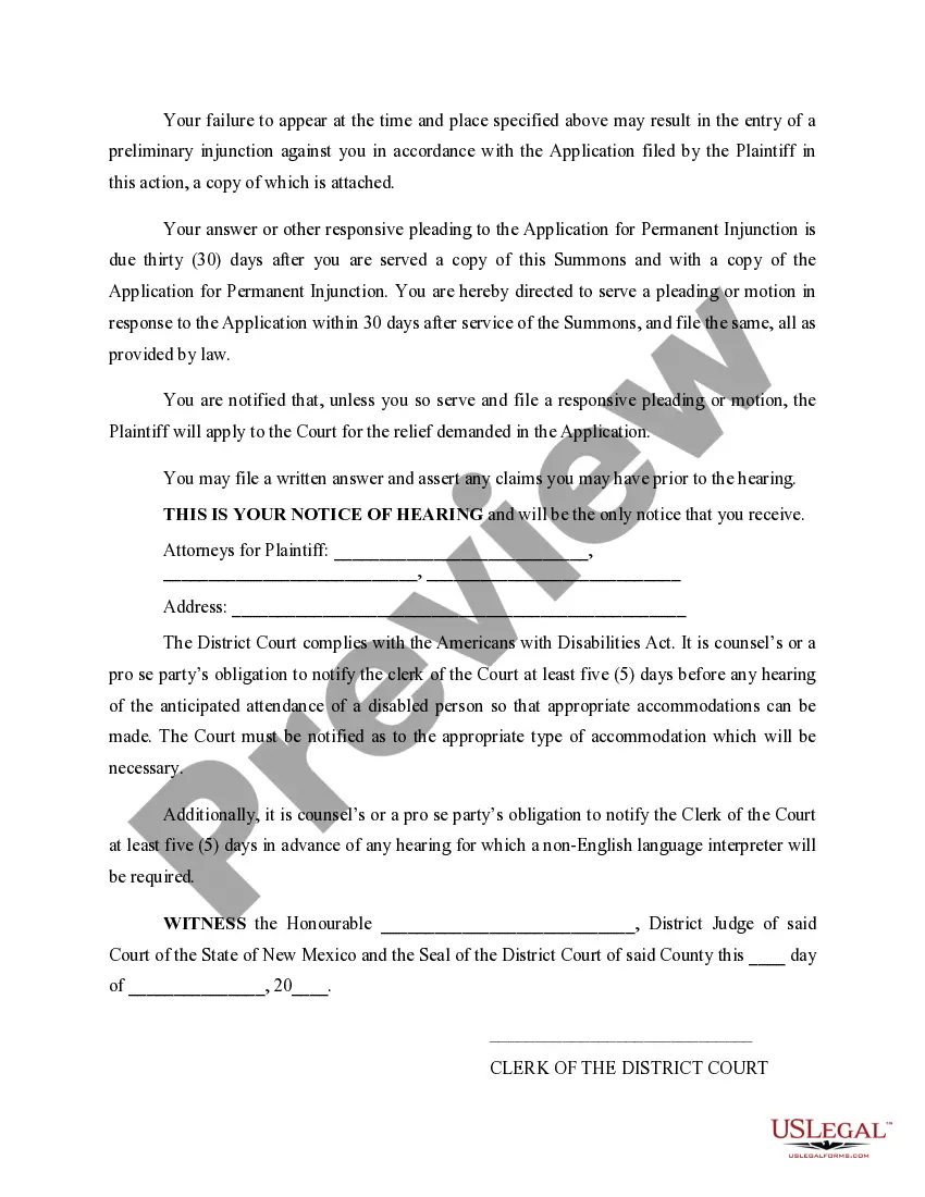 Get Summons and Notice of Hearing on Application for Preliminary Injunction Preview Summons and Notice of Hearing on Application for Preliminary Injunction