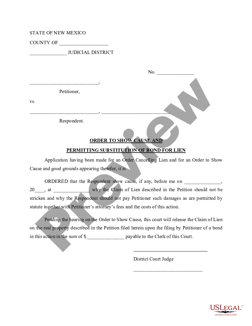 New Mexico Order to Show Cause and Permitting Substitution of Bond for ...