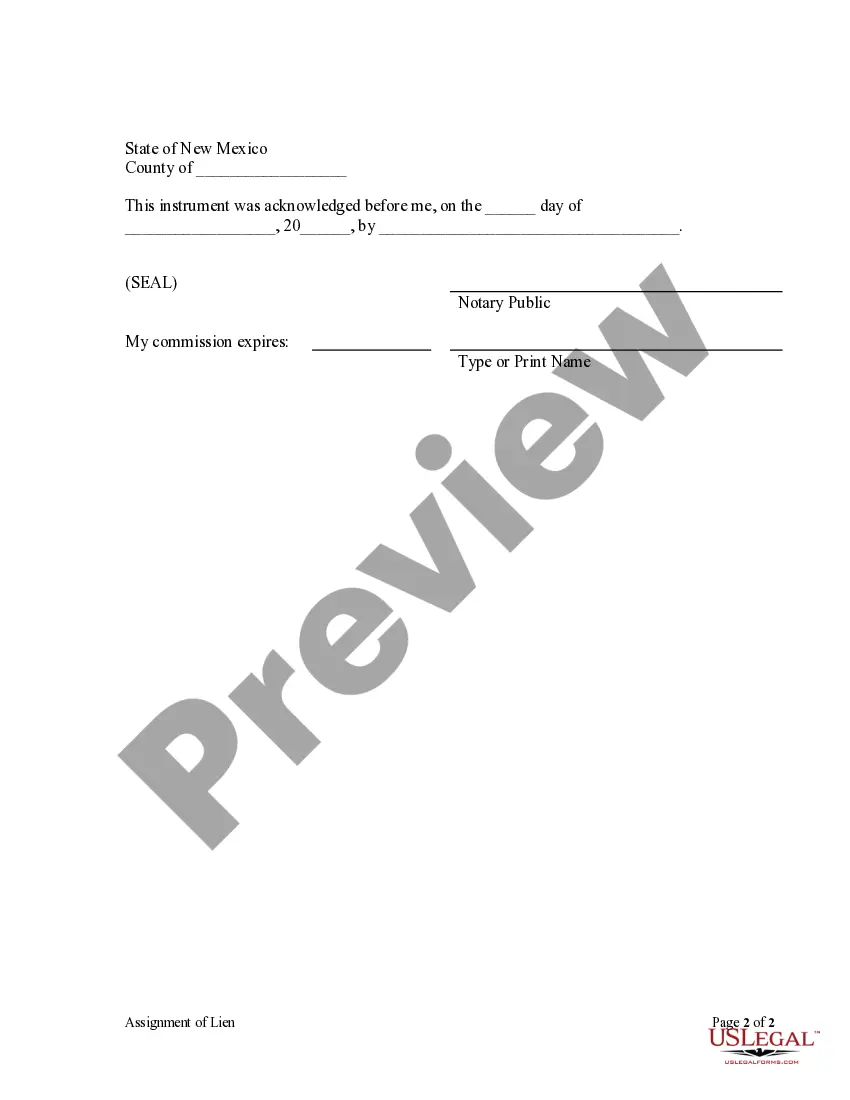 Preview Assignment of Lien - Individual
