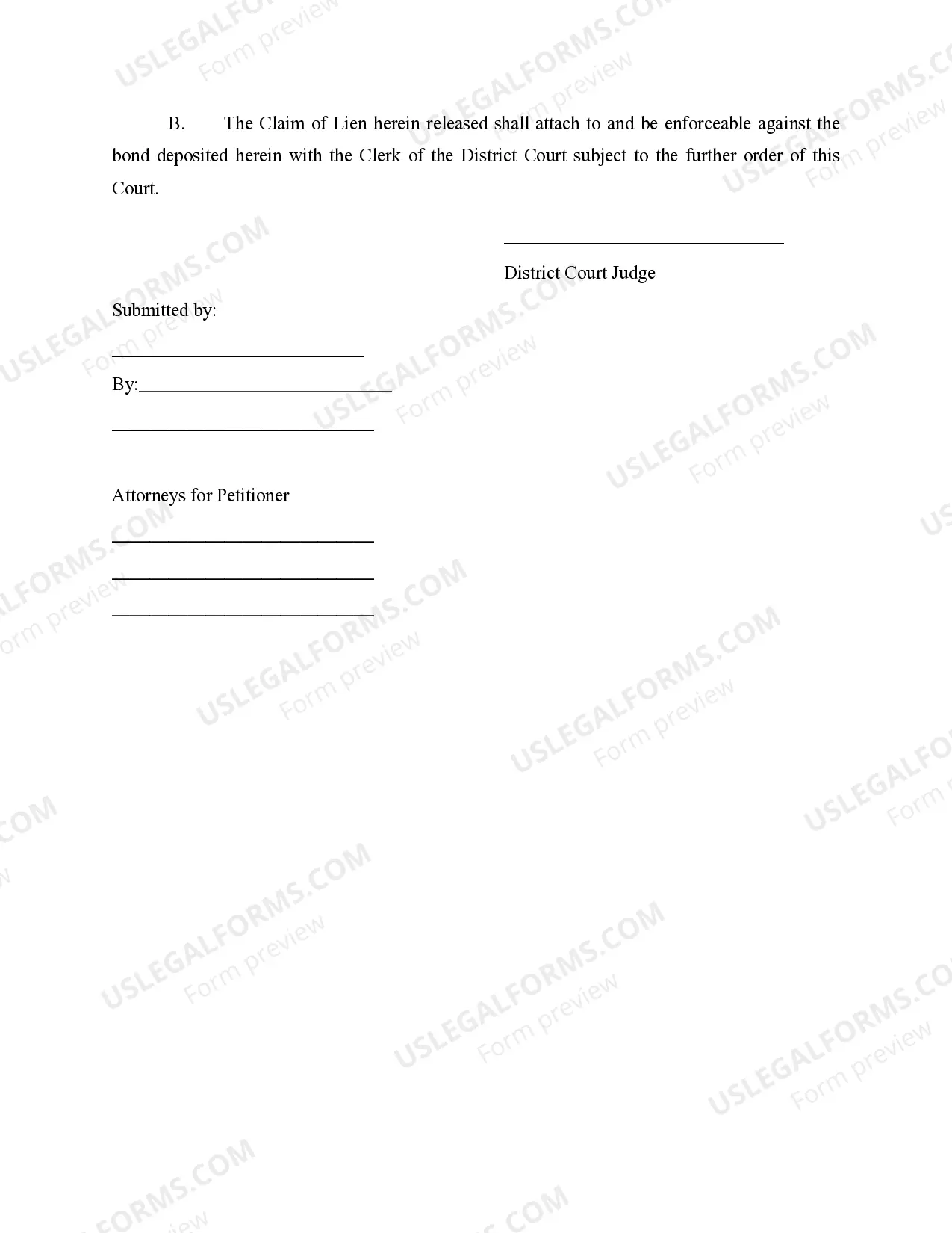Preview Order Releasing Claim of Lien