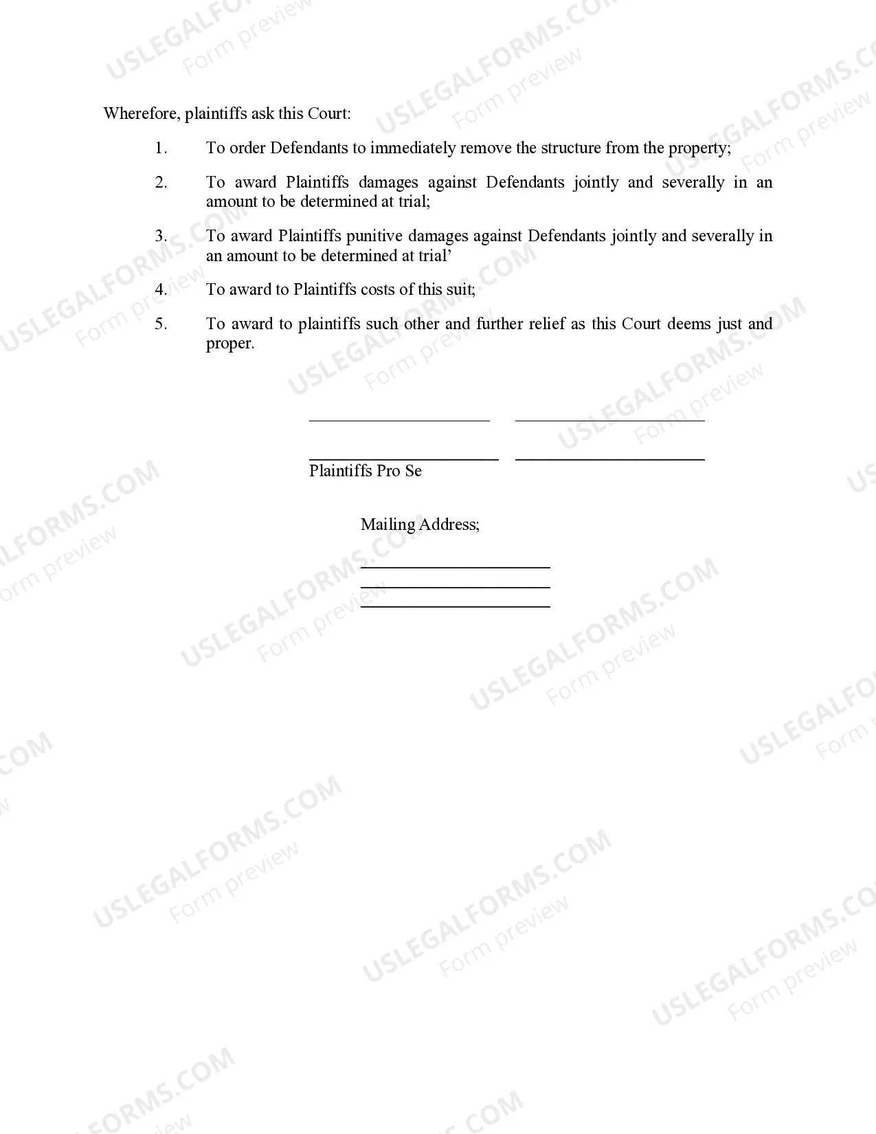 Preview Complaint fo Breach of Covenant and Nuisance