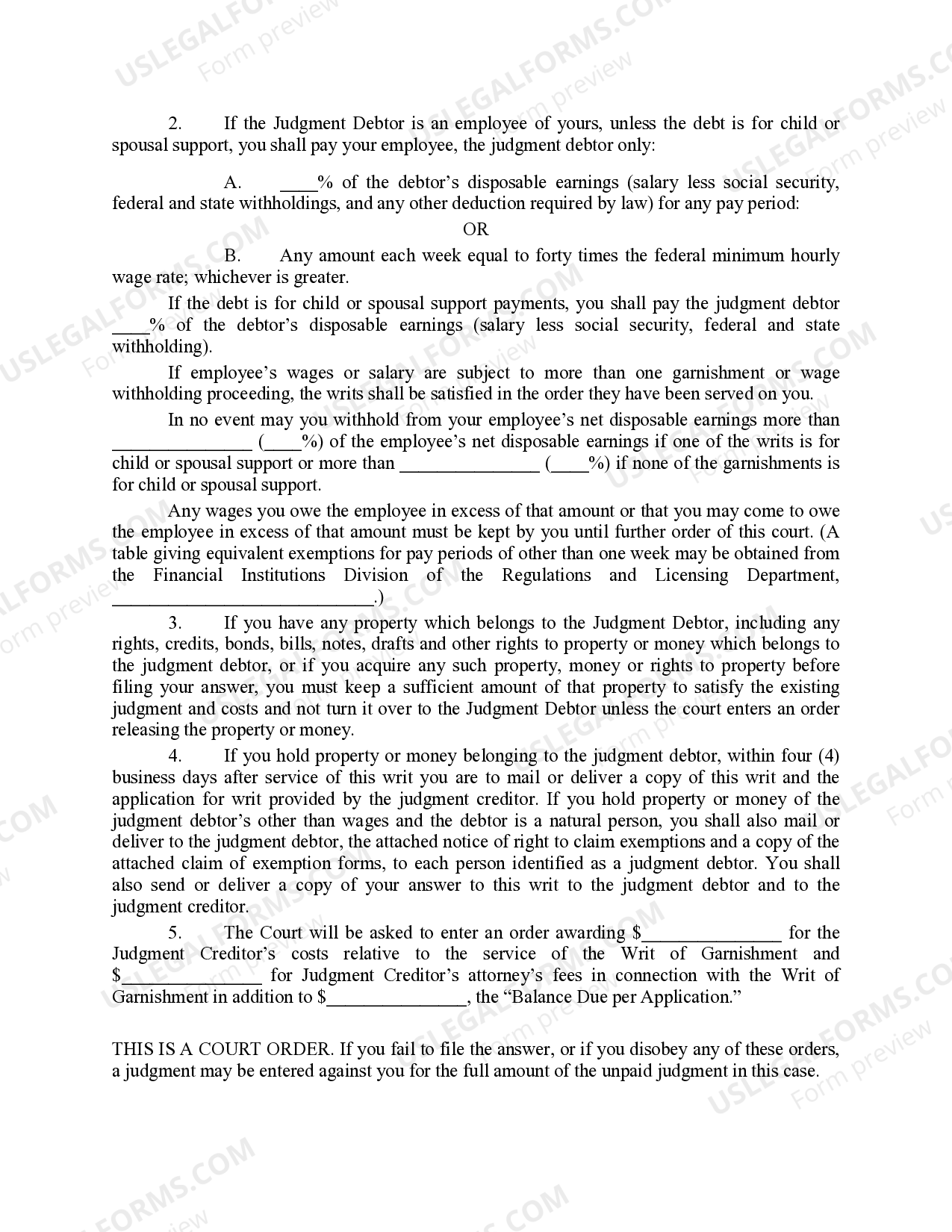 New Mexico Writ of Garnishment US Legal Forms