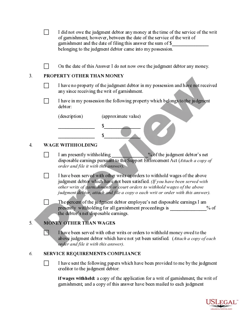 Preview Answer by Garnishee