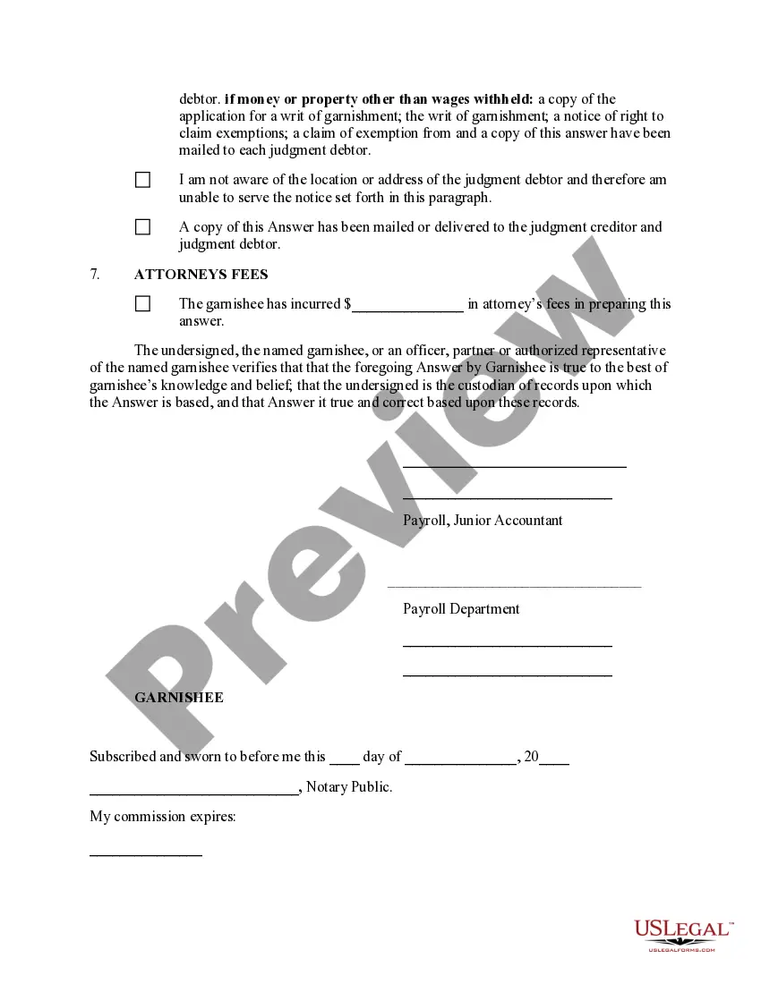 Preview Answer by Garnishee