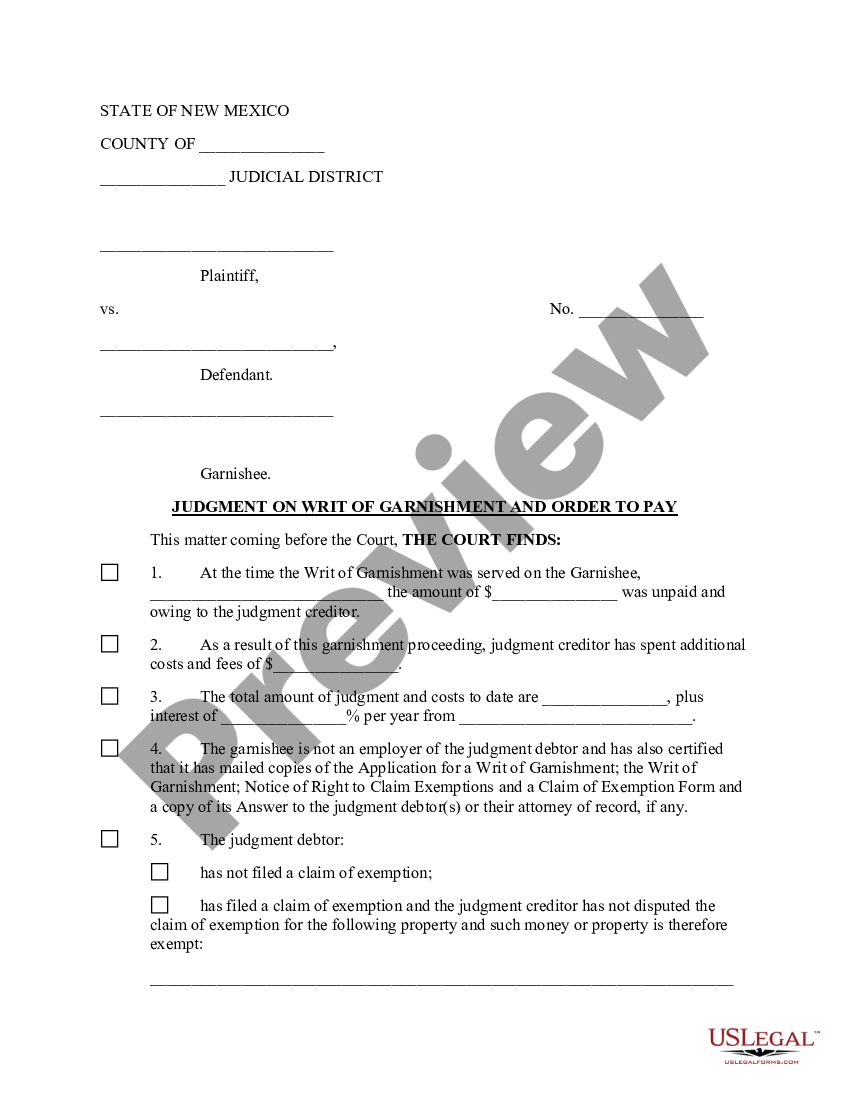 Application For Writ Of Garnishment New Mexico Fillable Form