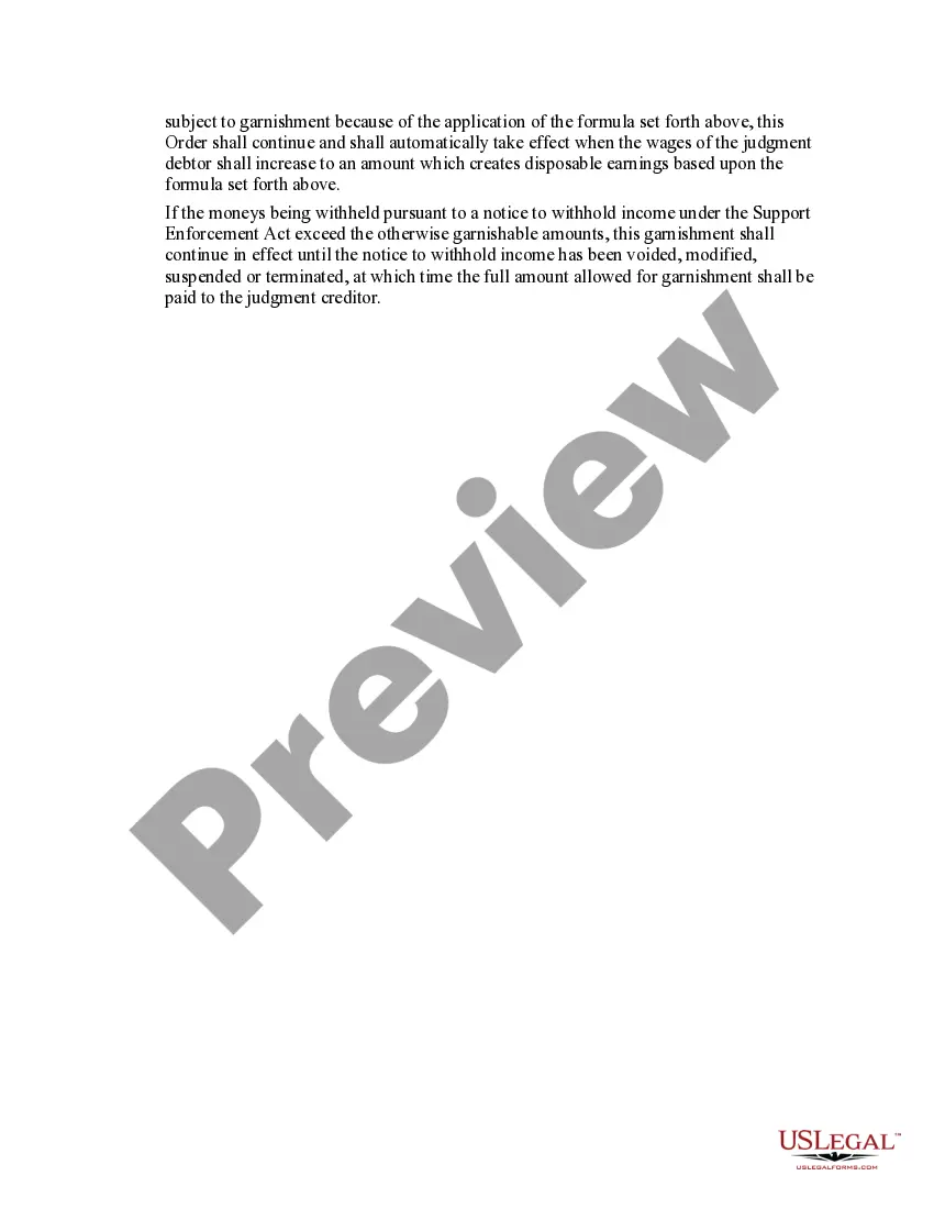 Preview Judgment on Writ of Garnishment and Order to Pay