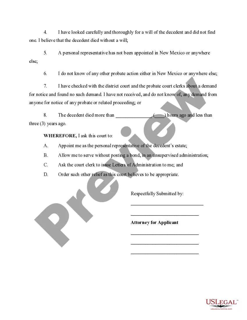 Preview Application for Informal Appointment of Personal Representative
